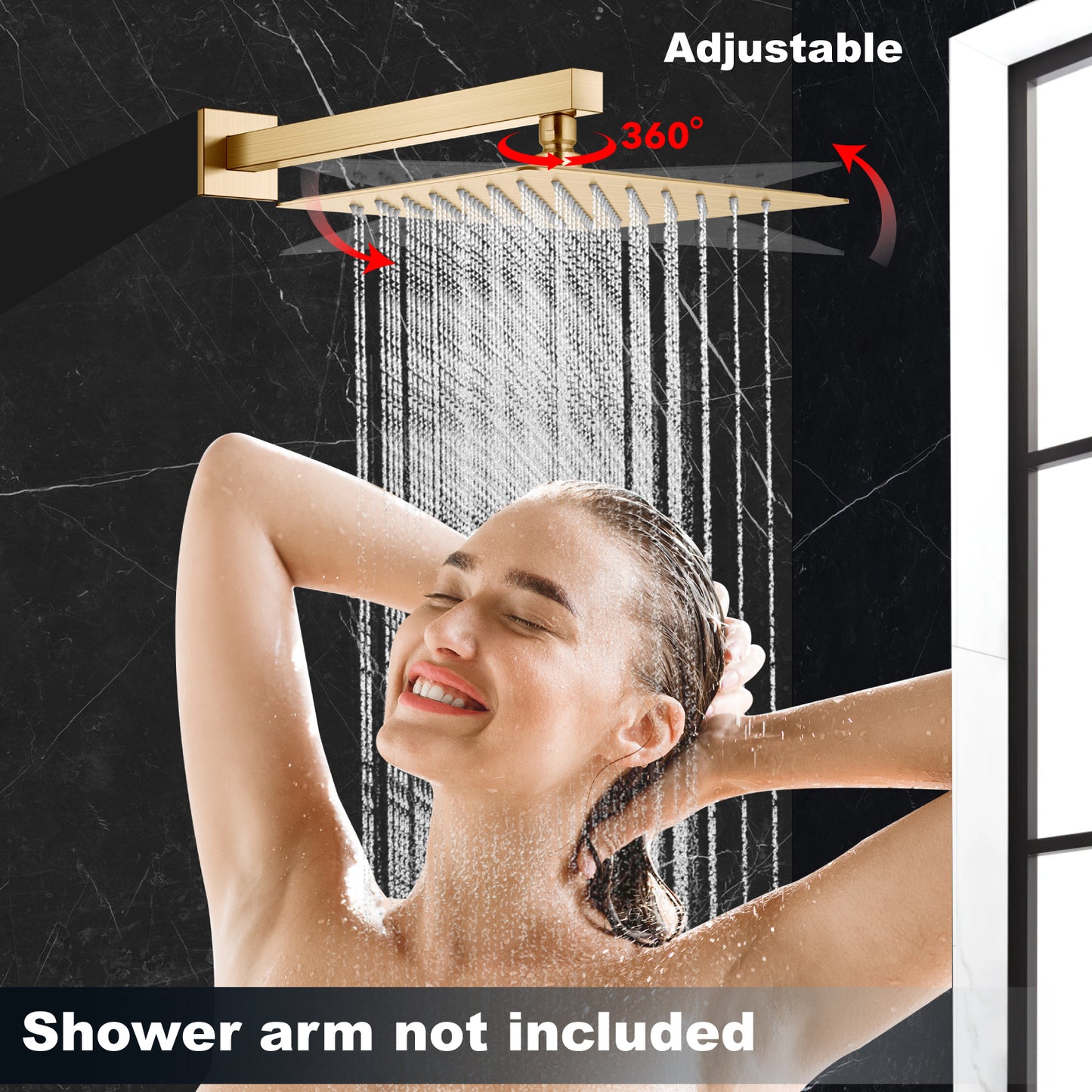 
                  
                    Midanya 12 inch  Rainfall Shower Head Square Stainless Steel Rain Showerhead High Pressure Waterfall Crackproof Coverage with Silicone Nozzle 1/16" Ultra Thin Design Swivel Connector
                  
                