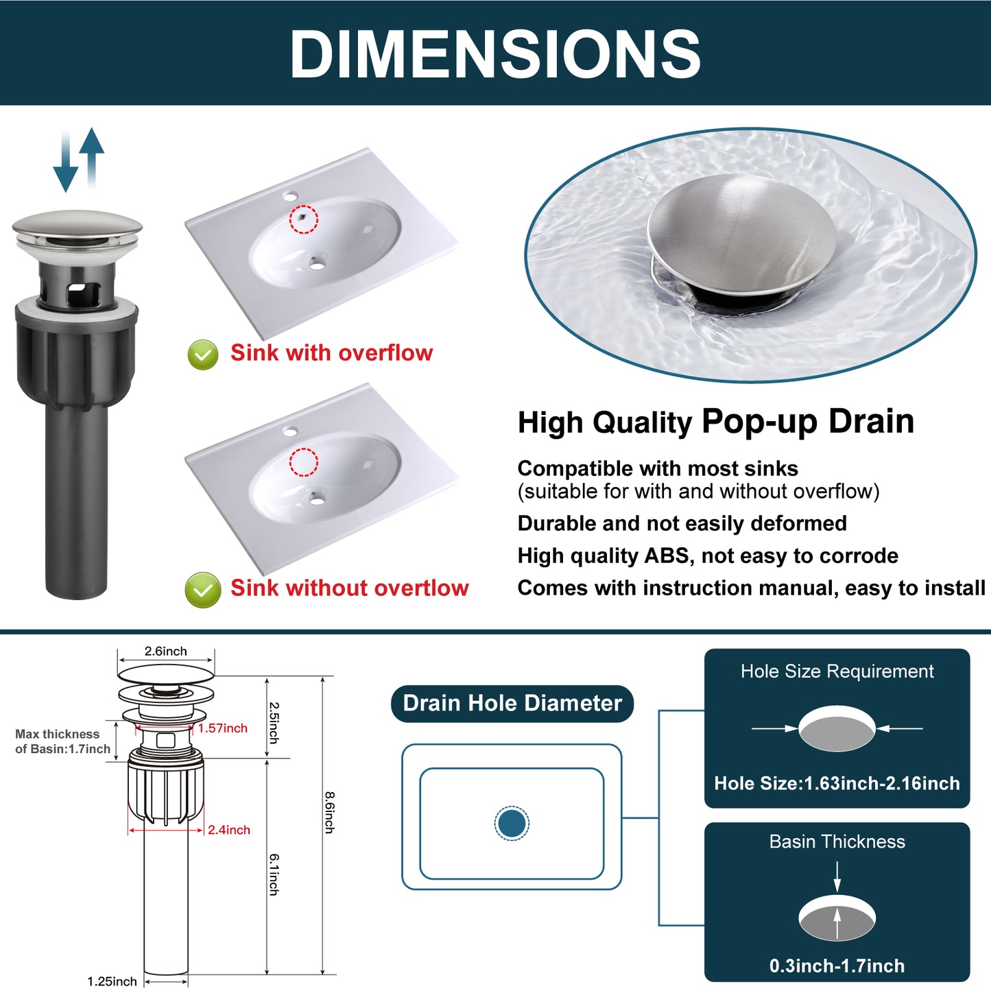 
                  
                    Midanya Bathroom Sink Faucet 1 Hole Single Handle Deck Mount Lavatory Mixer Tap with Cover Plate and Pop-up Drain One Lever Stainless Steel SUS304 Commercial
                  
                