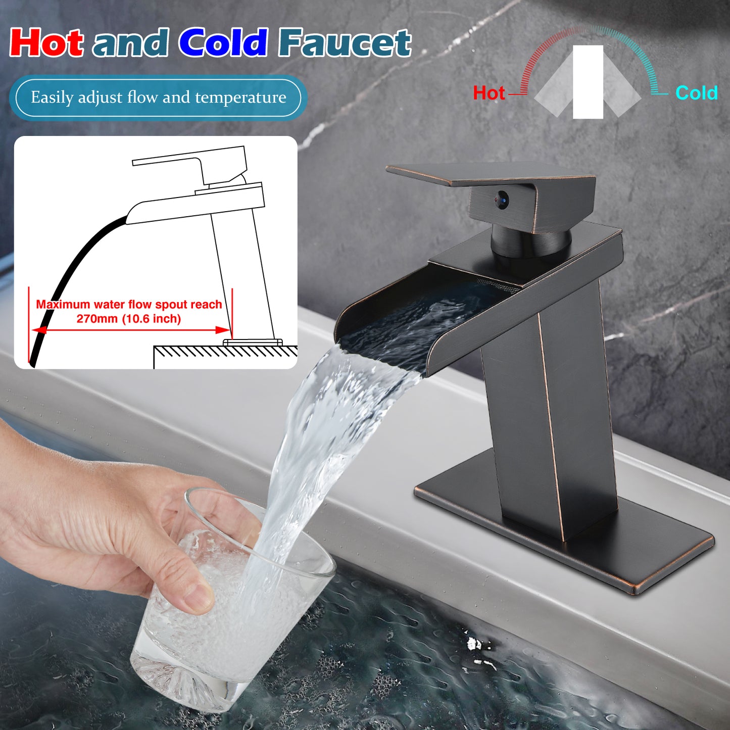 
                  
                    Midanya Waterfall Bathroom Faucet 1 Hole Single Handle Sink Vanity 4 inch Faucet Wide Mouth Spout with Deck Mount Plate & Water Supply Lines Hose Lavatory Modern Commercial Mixer Tap
                  
                