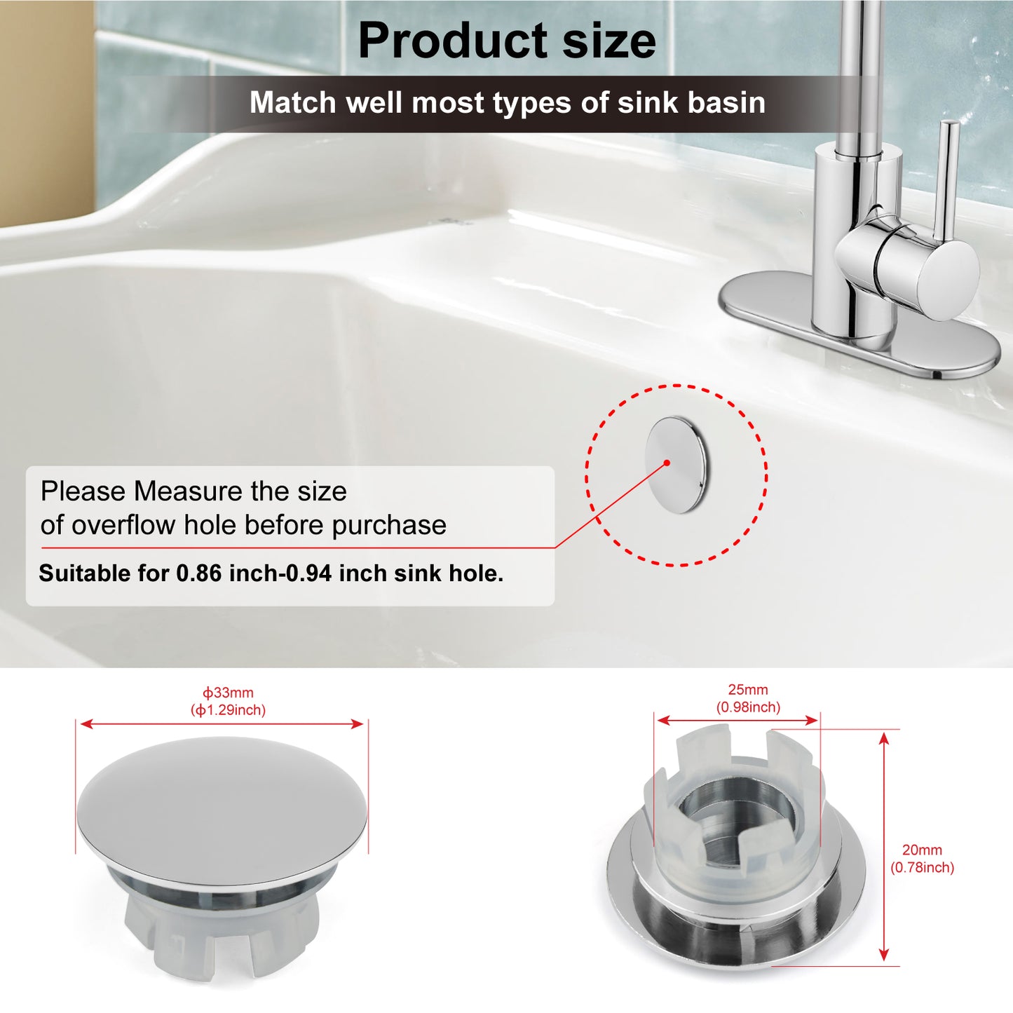 
                  
                    Midanya Sink Basin Overflow Trim Ring, Bathroom Vanity Vessel Sink Overflow Cover Basin Trim Brass Insert in Hole Round Caps, Sink Overflow Ring, Pack of 2
                  
                