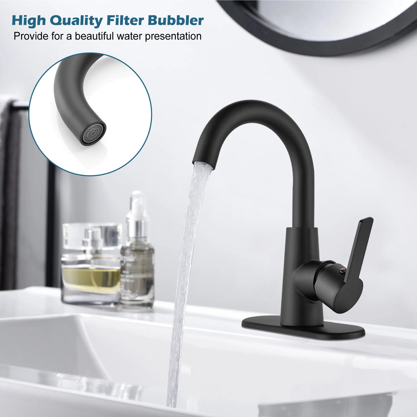 
                  
                    Midanya Bar Sink Faucet, Single Hole Bathroom Sink Faucet with Cover Plate, Water Supply Hoses and Pop Up Drain, Pre-Kitchen Farmhouse RV Small Vanity Faucet with 360° Rotation Spout
                  
                