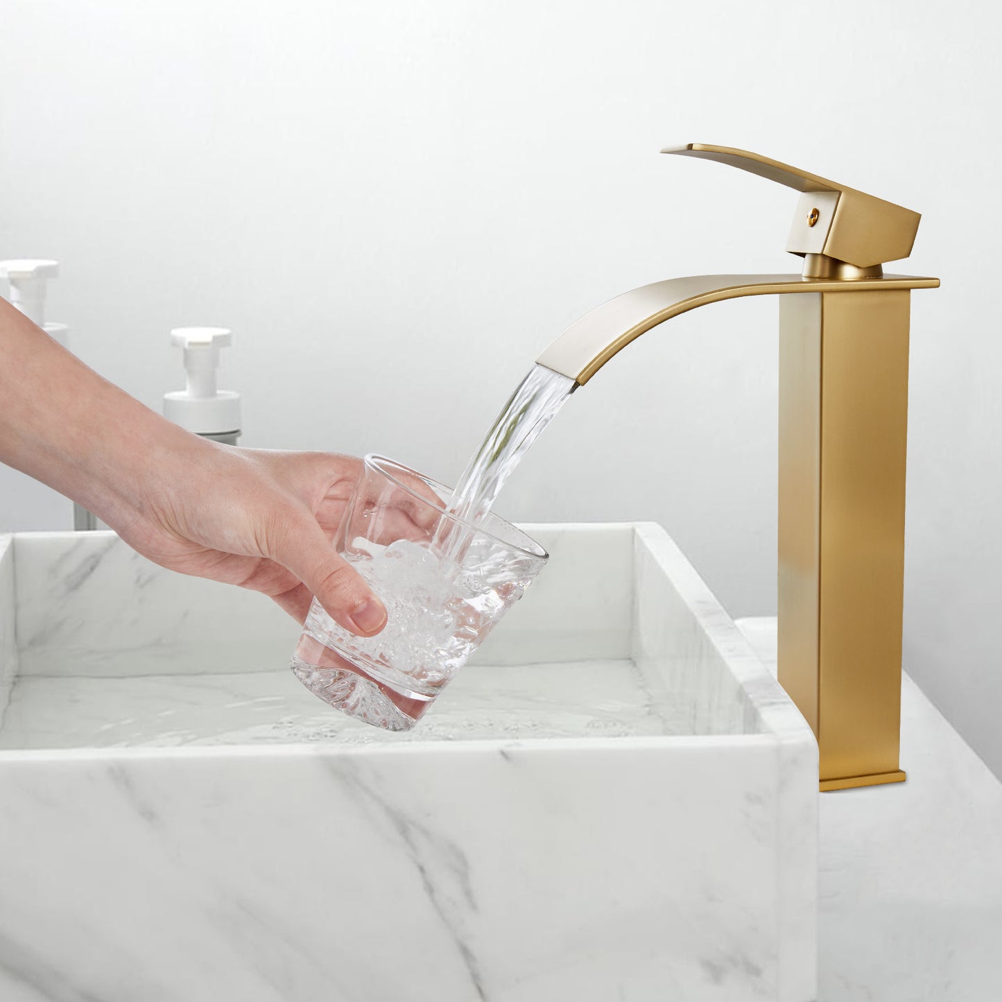 
                  
                    Midanya Waterfall Bathroom Bowl Vessel Sink Faucet Tall Single Handle Single Hole Deck Mount Mixer Tap with Large Rectangular Spout Sink Faucet Lavatory Vanity
                  
                