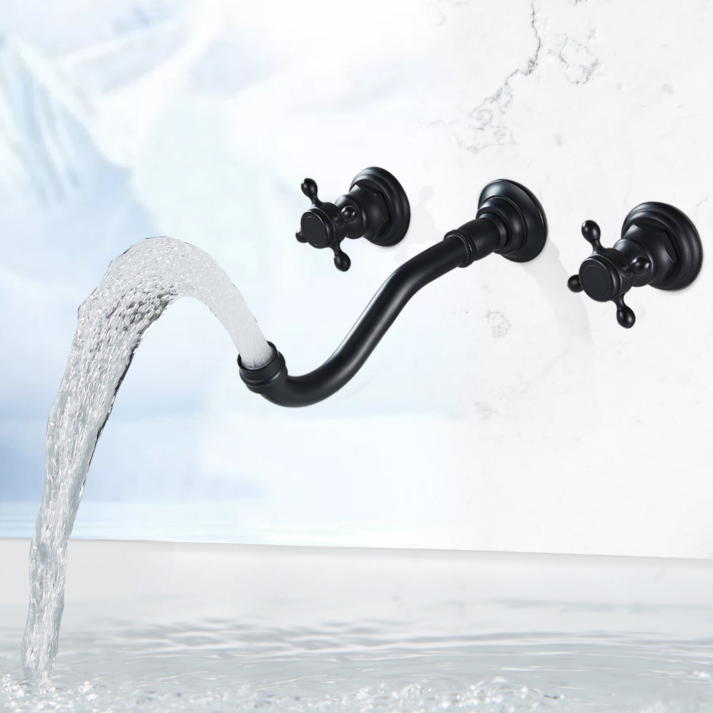
                  
                    Midanya Bathroom Sink Faucet Widespread  Wall Mount 3 Holes 2 Cross Knobs Lavatory Vessel Basin Mixer Tap Mixing Spout Double Handles Commercial
                  
                