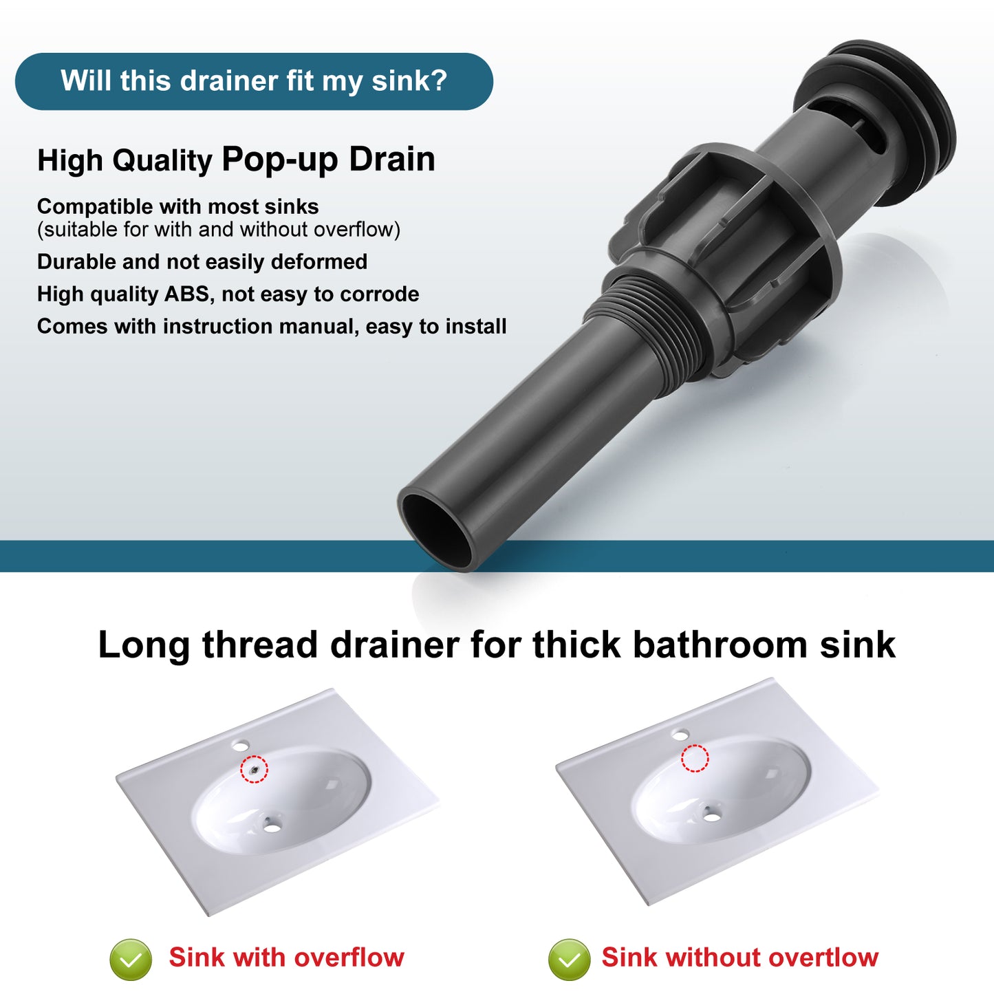 
                  
                    Midanya Pop Up Drain, ABS Bathroom Pop-up Sink Drain, Lavatory Kitchen RV Drain Strainer, Vanity Vessl Sink Drain Stopper Assembly, Universal Sink Drain Assembly
                  
                