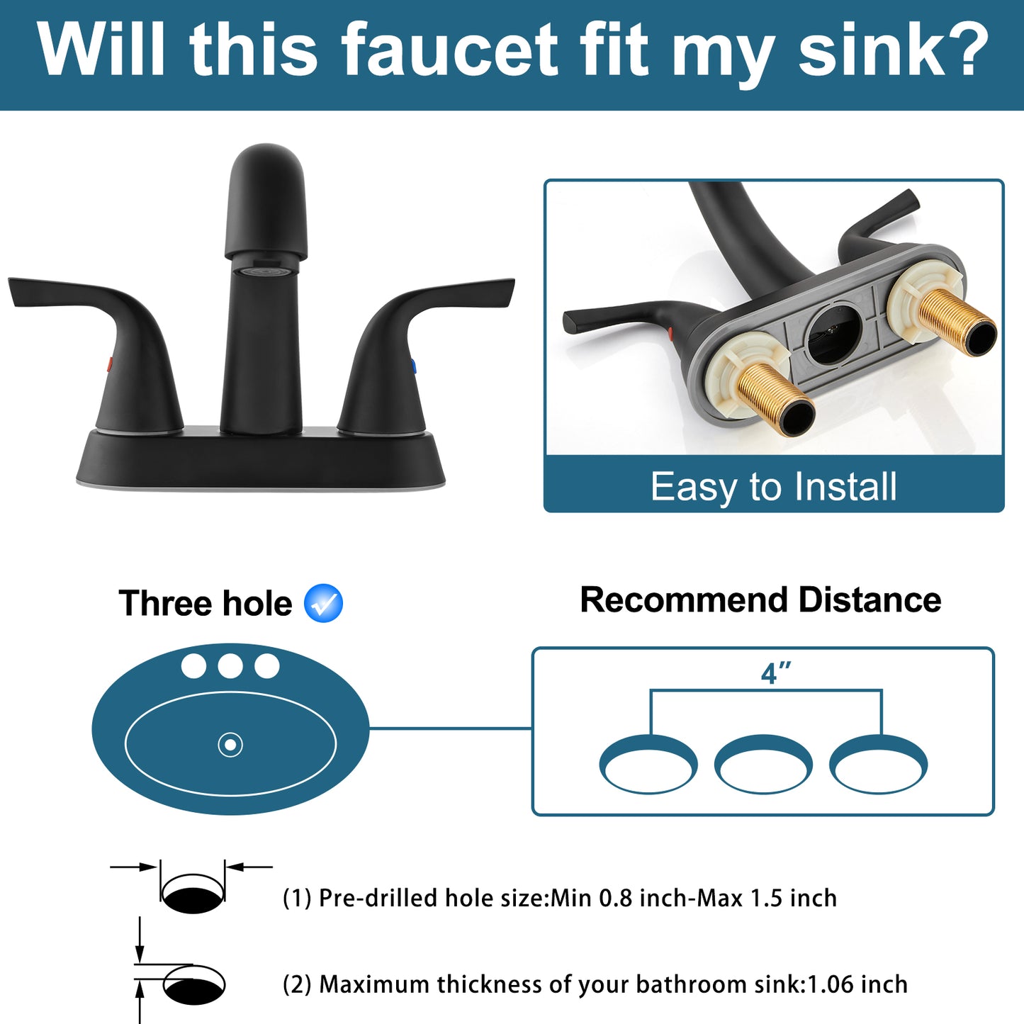 
                  
                    Midanya 2 Handle Bathroom Sink Faucet Deck Mount Centerset Bathroom Faucet 3 Hole, with Pop-up Drain Stopper Assembly and Water Supply Lines Lavatory Faucet Mixer Double Handle Tap
                  
                