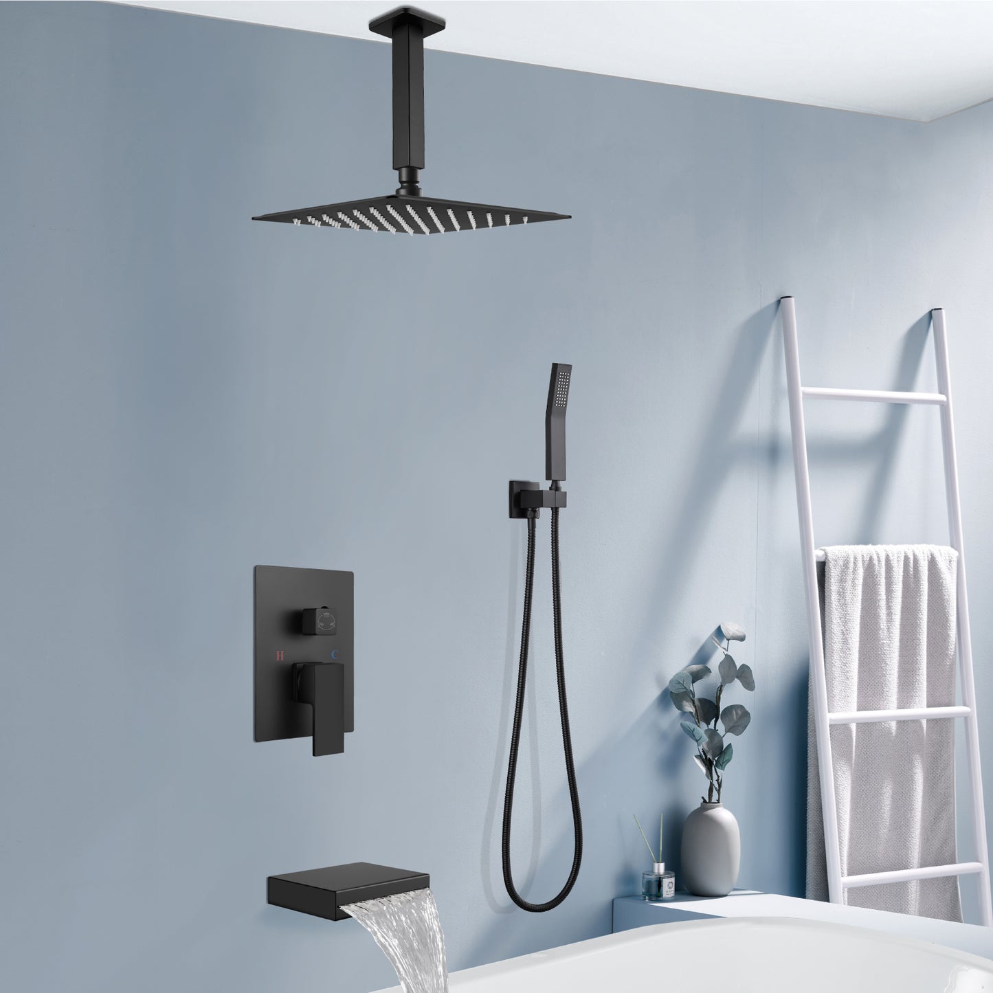 
                  
                    Midanya Oil-Rubbed Bronze Shower Faucet Set Shower System 10 inch Square Rainfall Shower Head Ceiling Mounted with Handheld Spray and Waterfall Tub Spout Included Rough-in Valve Mixer Combo and Trim
                  
                