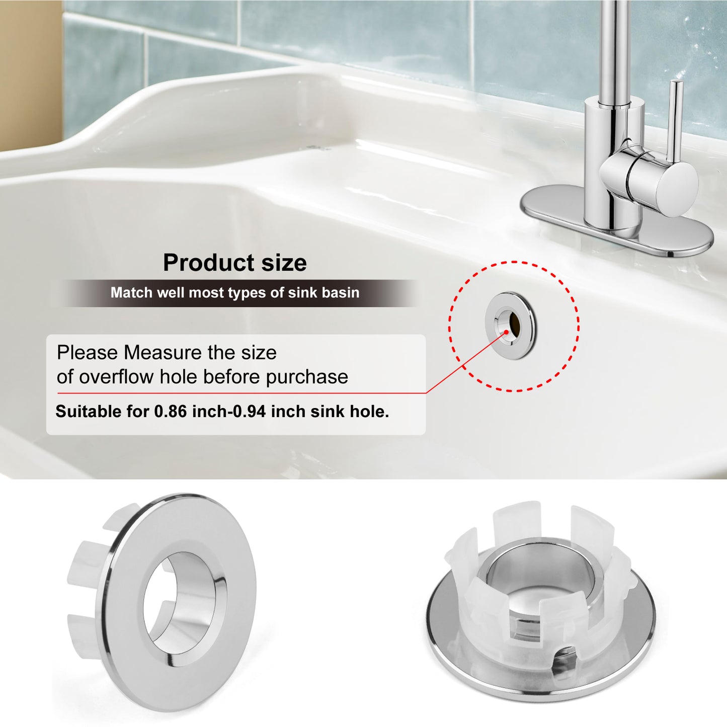 
                  
                    Midanya Sink Basin Trim Overflow Cover, Solid Brass Insert in Hole Round Caps, Vanity Vessel Sink Overflow Ring, Sink Overflow Cover Round Caps for Kitchen Bathroom, Pack of 1
                  
                
