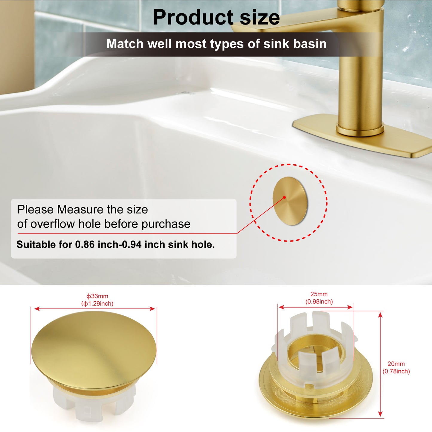 
                  
                    Midanya Sink Basin Overflow Trim Ring, Bathroom Vanity Vessel Sink Overflow Cover Basin Trim Brass Insert in Hole Round Caps, Sink Overflow Ring, Pack of 2
                  
                