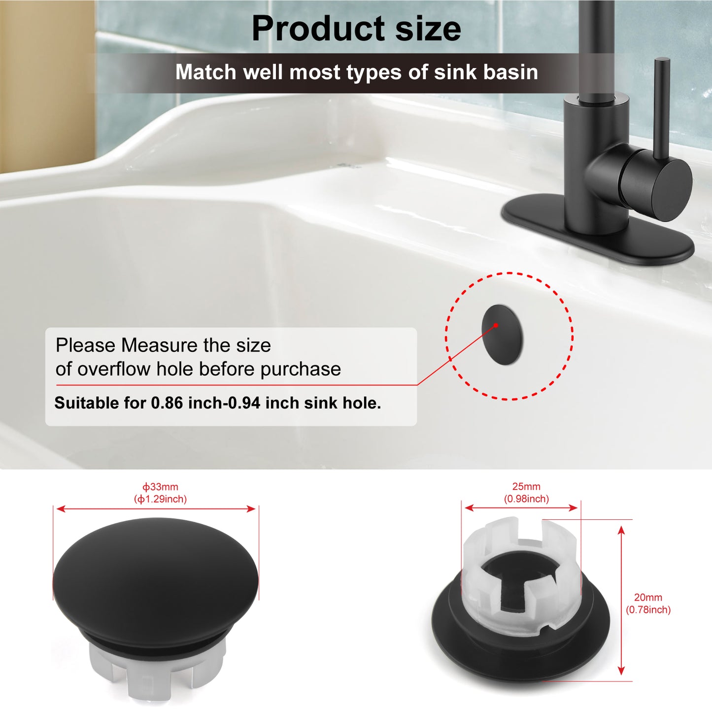 
                  
                    Midanya Sink Basin Overflow Trim Ring, Bathroom Vanity Vessel Sink Overflow Cover Basin Trim Brass Insert in Hole Round Caps, Sink Overflow Ring, Pack of 2
                  
                