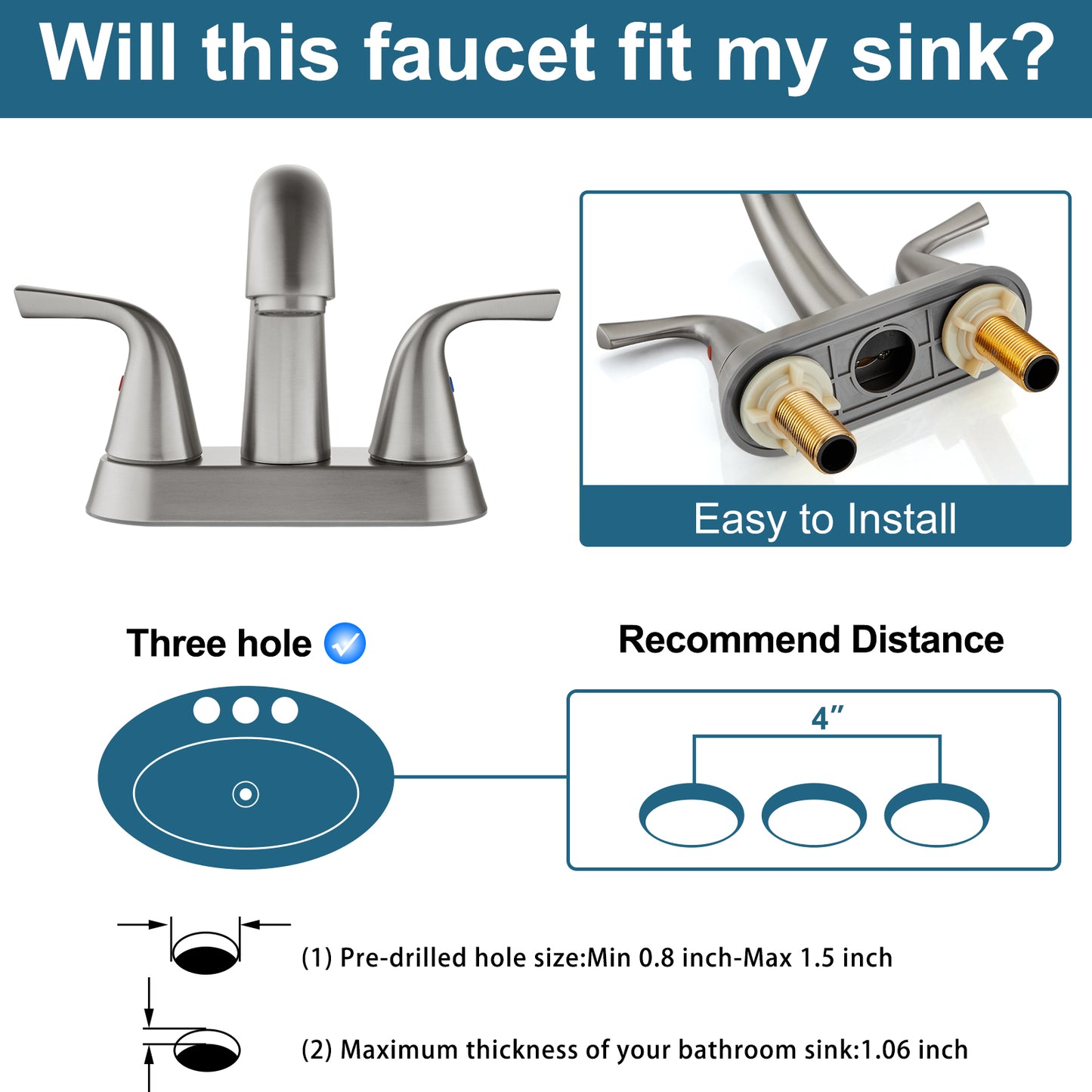 
                  
                    Midanya 2 Handle Bathroom Sink Faucet Deck Mount Centerset Bathroom Faucet 3 Hole, with Pop-up Drain Stopper Assembly and Water Supply Lines Lavatory Faucet Mixer Double Handle Tap
                  
                
