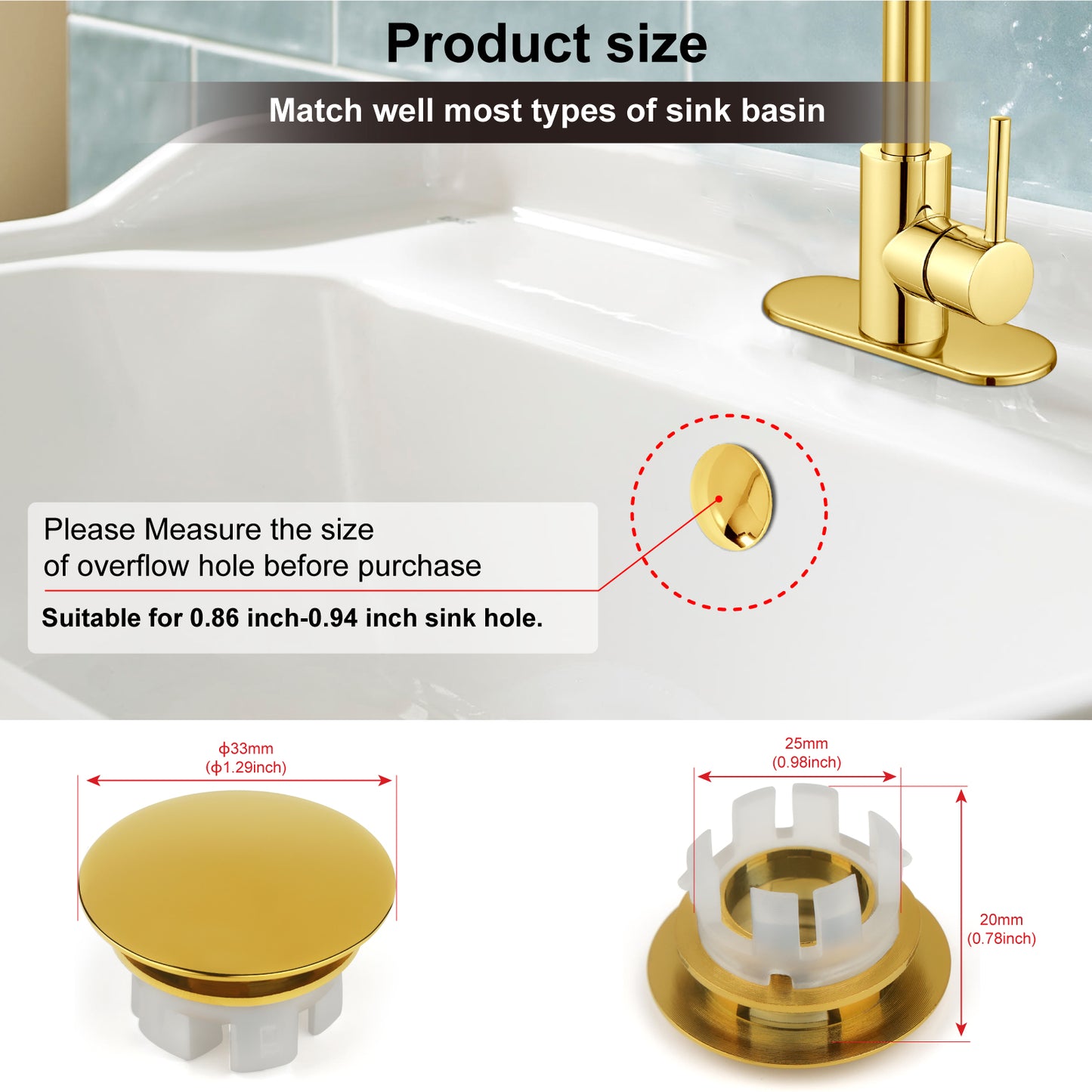 
                  
                    Midanya Sink Basin Overflow Trim Ring, Bathroom Vanity Vessel Sink Overflow Cover Basin Trim Brass Insert in Hole Round Caps, Sink Overflow Ring, Pack of 2
                  
                