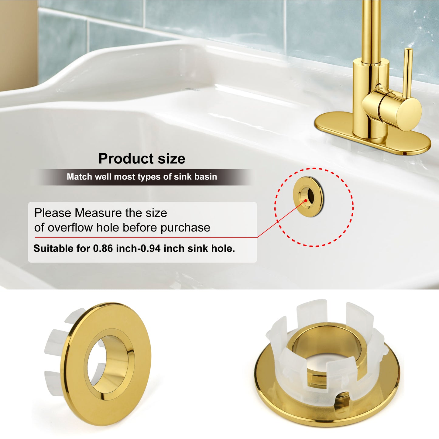 
                  
                    Midanya Brass Insert in Hole Round Caps, 2 Pcs Sink Basin Trim Overflow Cover, Bathroom Kitchen Vanity Vessel Sink Overflow Ring
                  
                