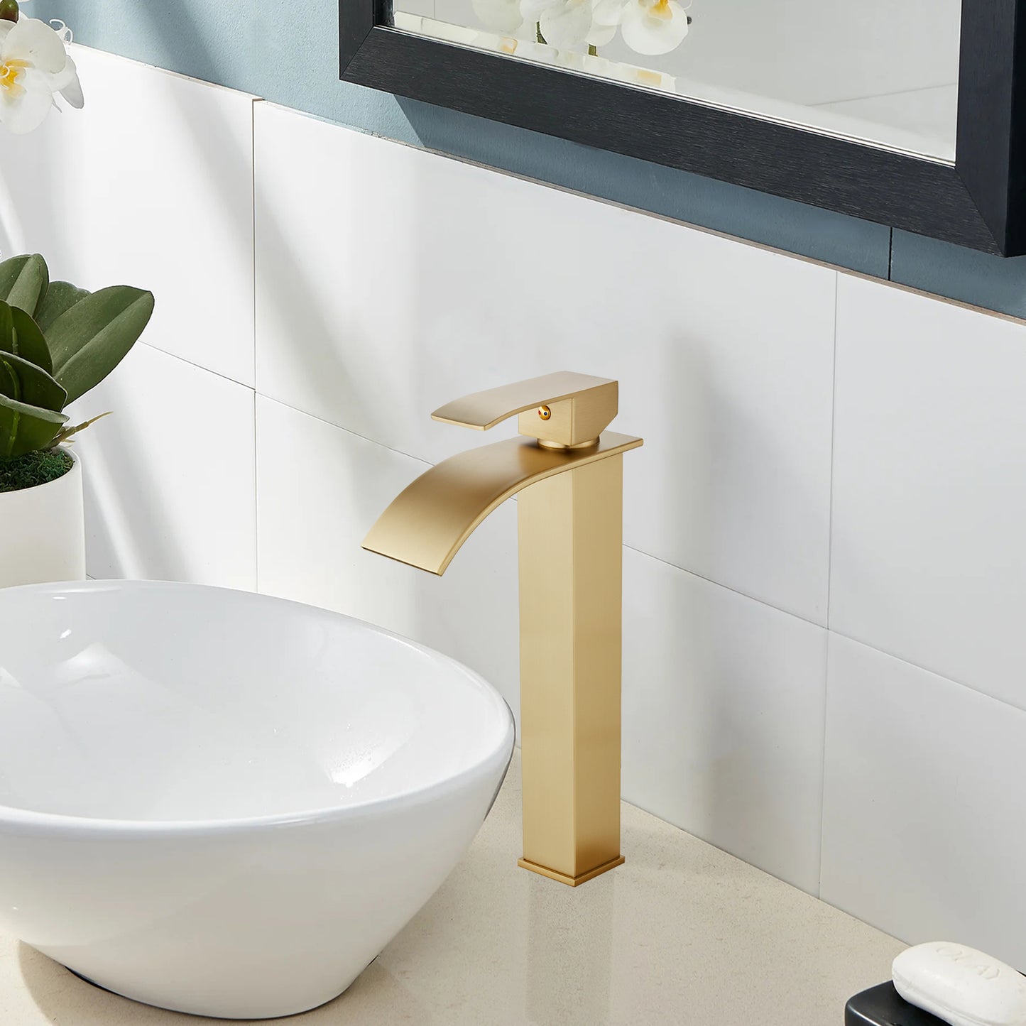 
                  
                    Midanya Waterfall Bathroom Bowl Vessel Sink Faucet Tall Single Handle Single Hole Deck Mount Mixer Tap with Large Rectangular Spout Sink Faucet Lavatory Vanity
                  
                