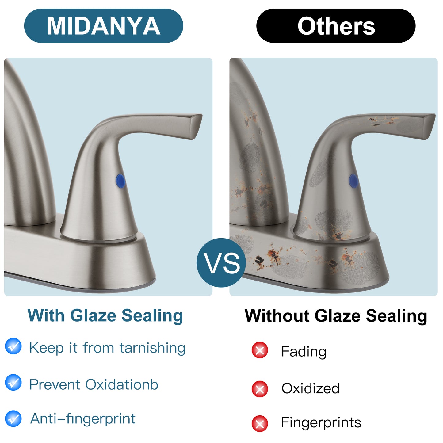 
                  
                    Midanya 2 Handle Bathroom Sink Faucet Deck Mount Centerset Bathroom Faucet 3 Hole, with Pop-up Drain Stopper Assembly and Water Supply Lines Lavatory Faucet Mixer Double Handle Tap
                  
                