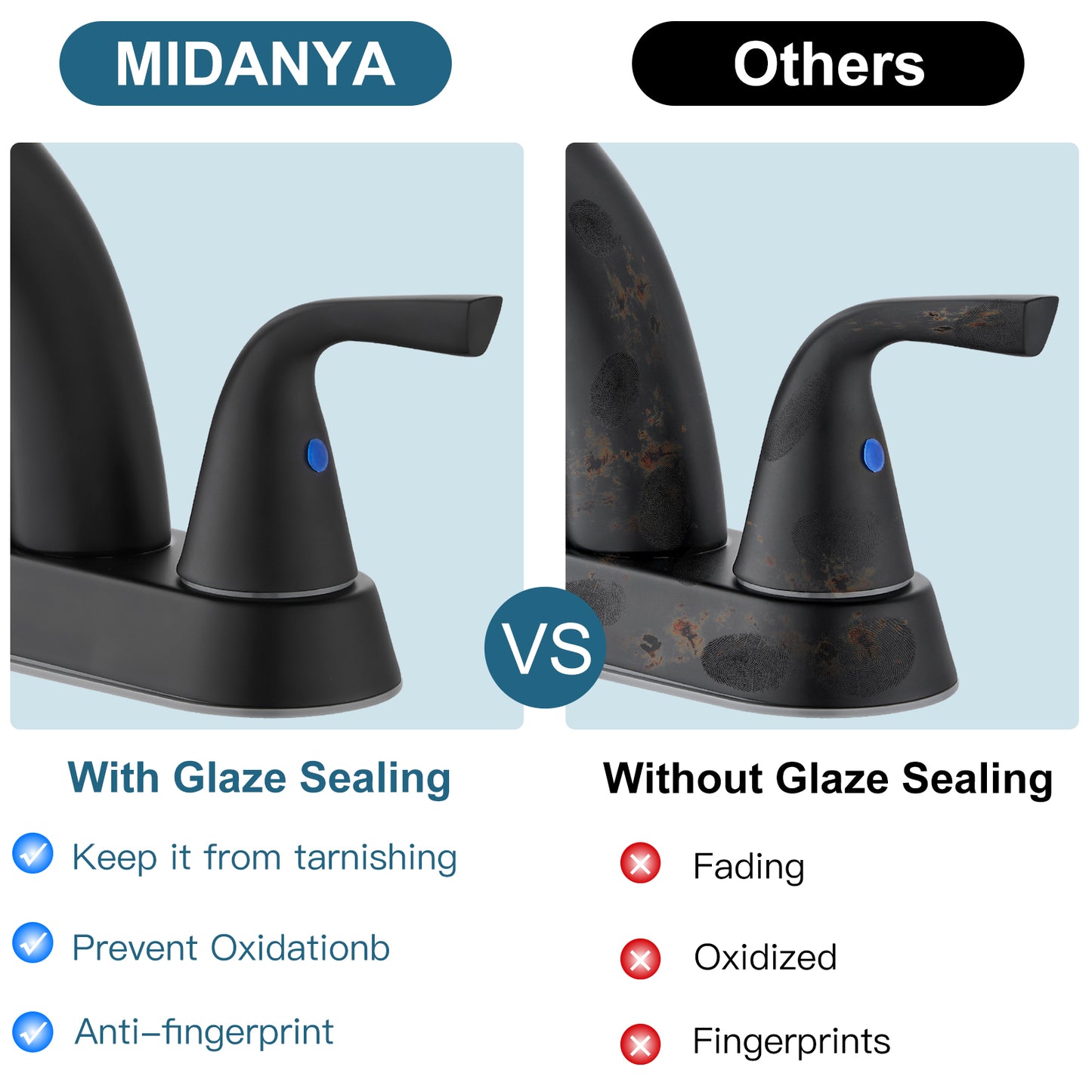 
                  
                    Midanya 2 Handle Bathroom Sink Faucet Deck Mount Centerset Bathroom Faucet 3 Hole, with Pop-up Drain Stopper Assembly and Water Supply Lines Lavatory Faucet Mixer Double Handle Tap
                  
                