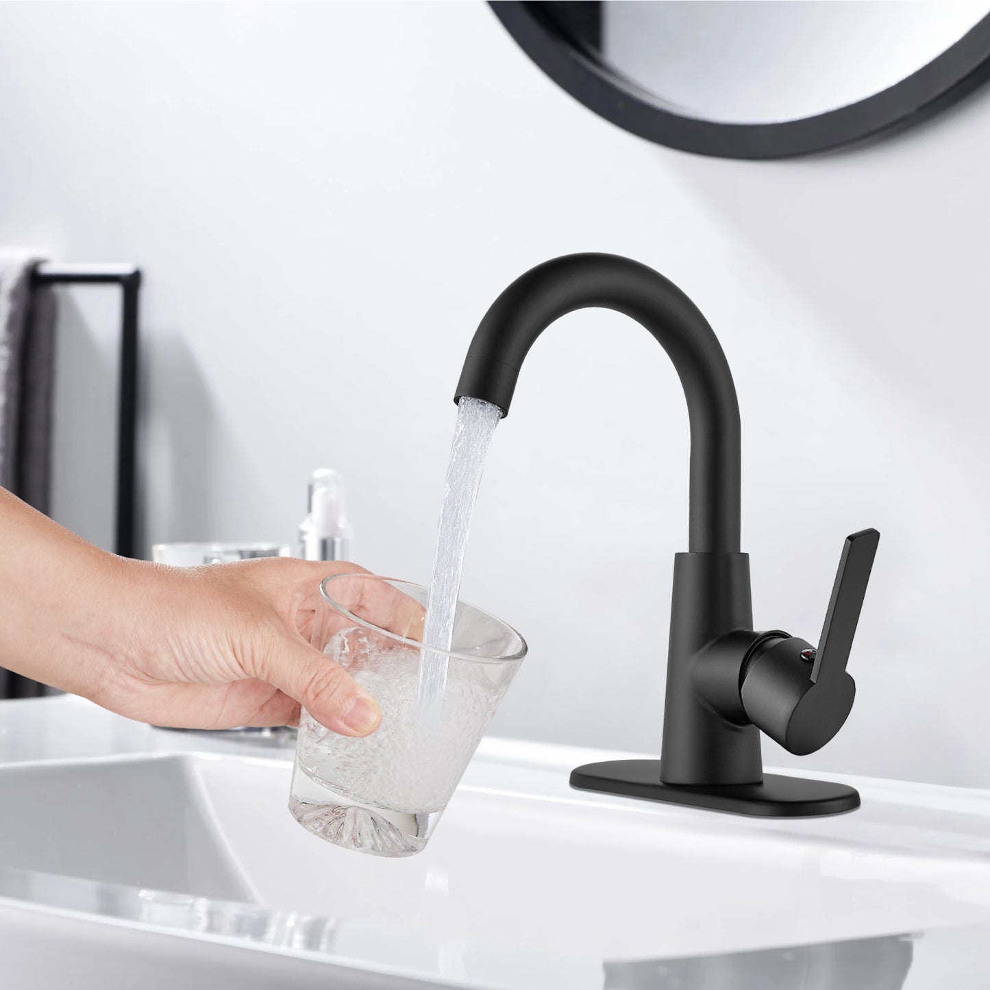 
                  
                    Midanya Bar Sink Faucet, Single Hole Bathroom Sink Faucet with Cover Plate, Water Supply Hoses and Pop Up Drain, Pre-Kitchen Farmhouse RV Small Vanity Faucet with 360° Rotation Spout
                  
                