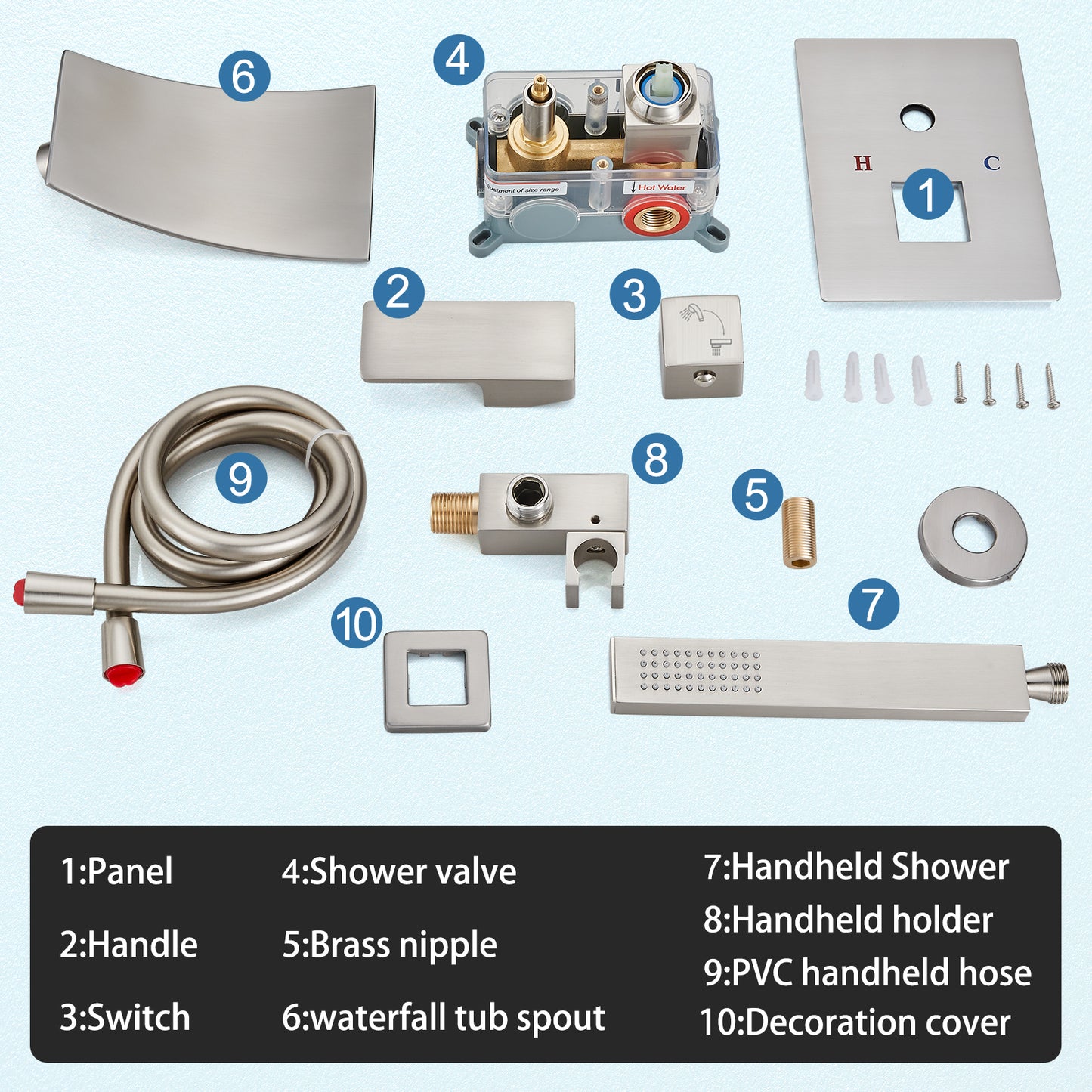 
                  
                    Midanya Wall Mount Bathtub Faucet with Handheld Spray Waterfall Tub Filler High Flow Rate Single Handle Bathroom Tub Mixer Tap Hand-Shower System with Curved Spout Commercial
                  
                