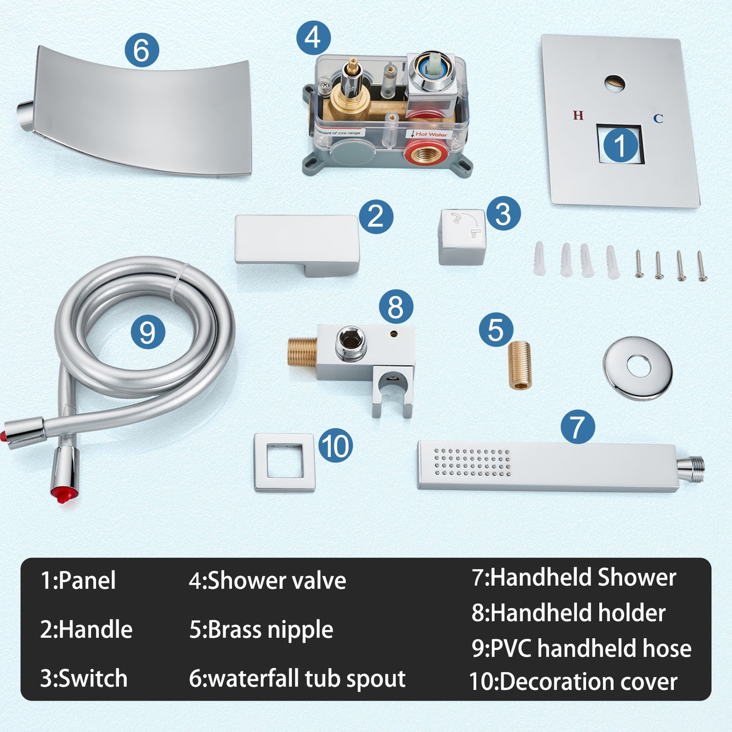 
                  
                    Midanya Wall Mount Bathtub Faucet with Handheld Spray Waterfall Tub Filler High Flow Rate Single Handle Bathroom Tub Mixer Tap Hand-Shower System with Curved Spout Commercial
                  
                