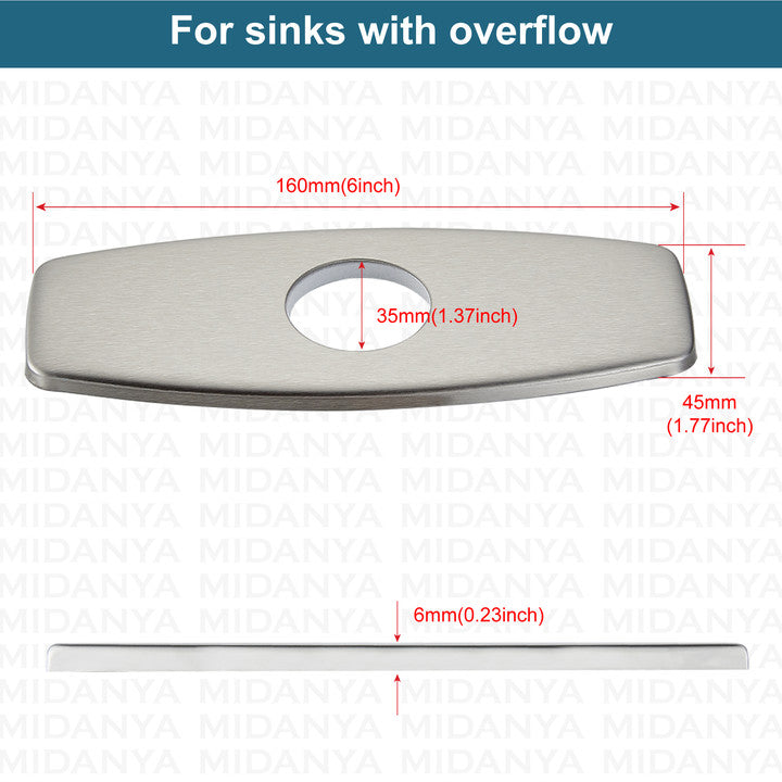 
                  
                    Midanya Sink Hole Cover, 6 Inch Sink Decorate Cover,Vessel Vanity Sink Faucet Cover Plate,Faucet Deck Plate for 1 or 3 Hole Bathroom Kitchen Sink Faucet, Rhomboid Cover
                  
                