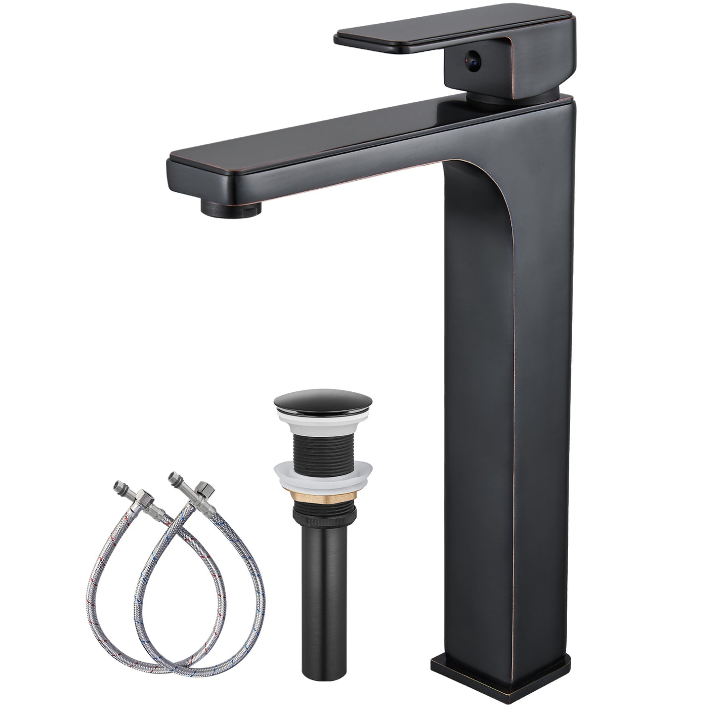 Bathroom Vessel Bowl Sink Faucet Tall Body Single Handle Lavatory Vanity Mixer Bar Tap with Pop Up Drain Tall Spout Single Hole Deck Mount Brass