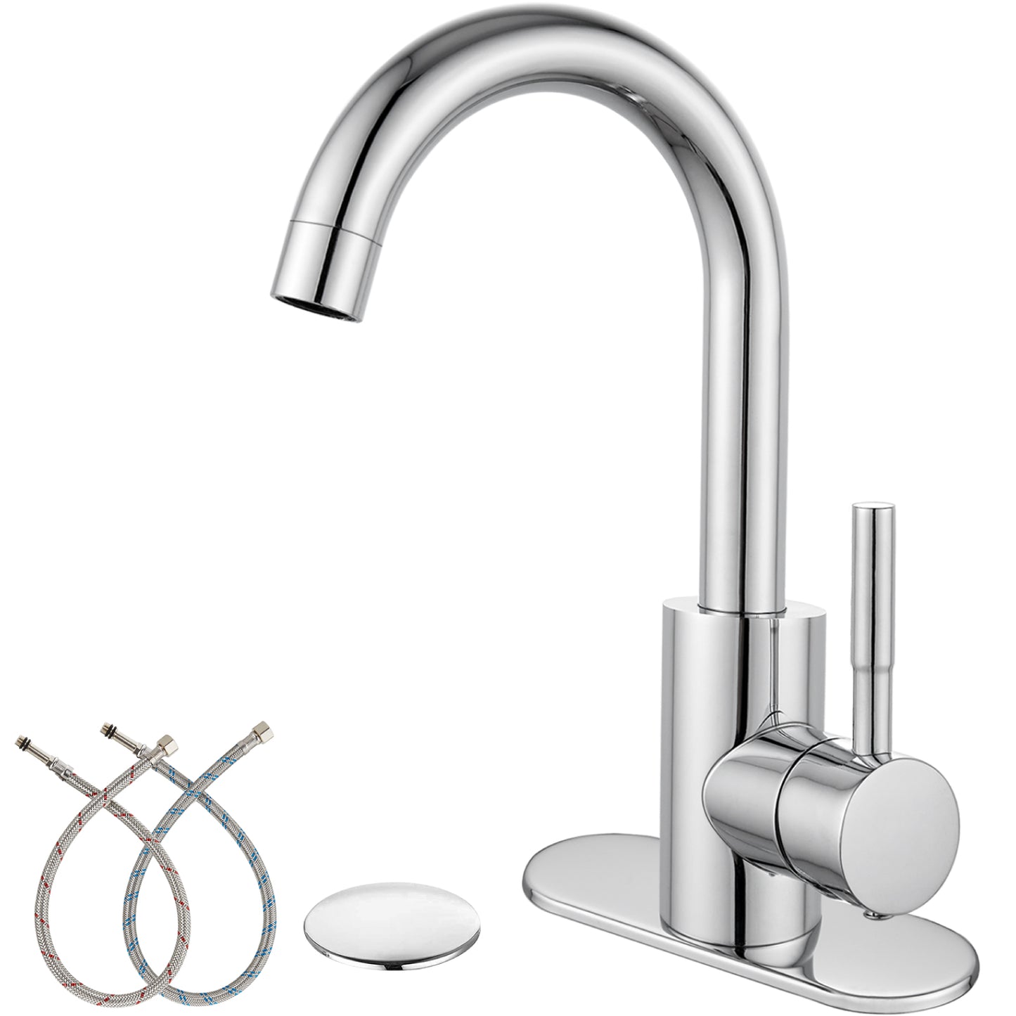 
                  
                    Midanya Single Handle Bathroom Sink Faucet, Wet Bar Pre-Kitchen Farmhouse RV Small Vanity Faucet with 360°Rotation Spout with Deck Plate, Supply Hoses and Drain Stopper
                  
                