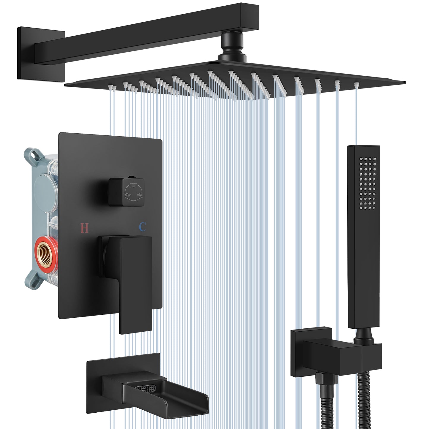
                  
                    Midanya Bathroom Shower System 10 Inch Rainfall Shower Head with Handheld Spary Wall Mount Tub Spout Combo Set Rough-in Valve 3 Function Mixer Shower Faucet Luxury
                  
                