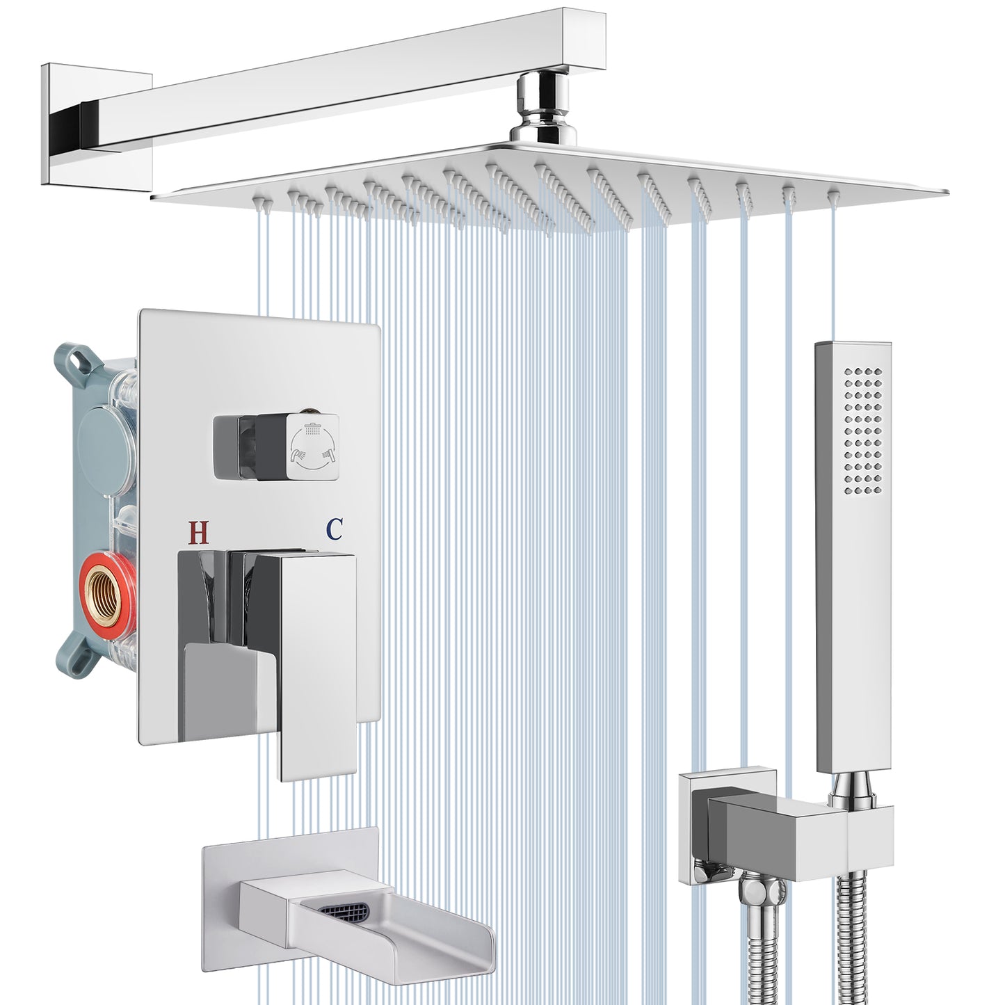 
                  
                    Midanya Bathroom Shower System 10 Inch Rainfall Shower Head with Handheld Spary Wall Mount Tub Spout Combo Set Rough-in Valve 3 Function Mixer Shower Faucet Luxury
                  
                
