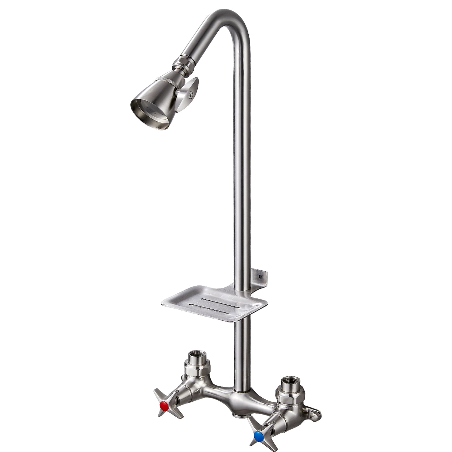 
                  
                    Outdoor Shower Fixtures Faucet Kit Wall Mounted with Dual Cross Handles Brass Mix Valve Adjustable Utility Shower Head Exposed Shower System with Soap Dish
                  
                