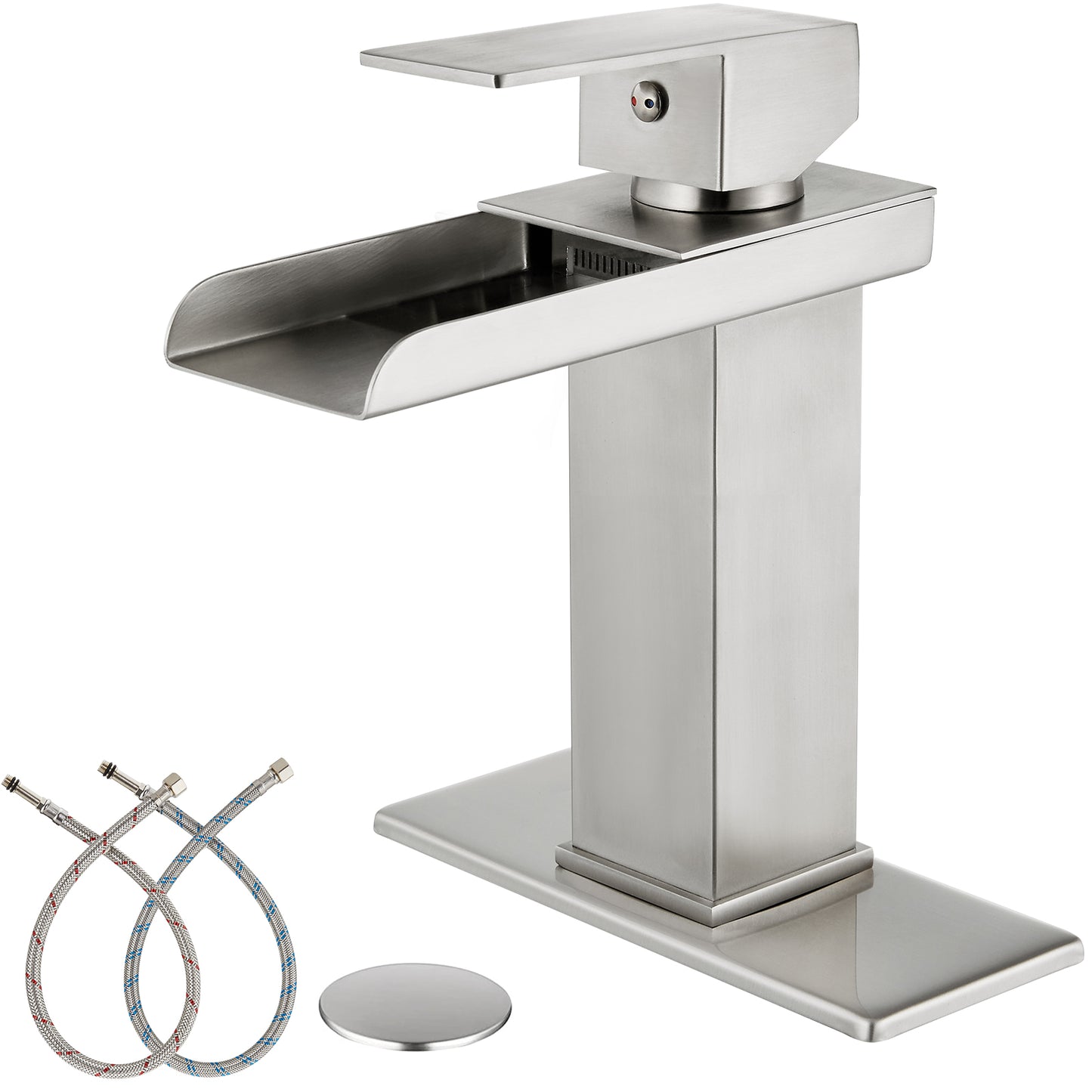 
                  
                    Midanya Waterfall Bathroom Faucet 1 Hole Single Handle Sink Vanity Faucet Wide Mouth Spout with with Pop Up Drain and Deck Mount Plate Lavatory Modern Commercial Mixer Tap
                  
                