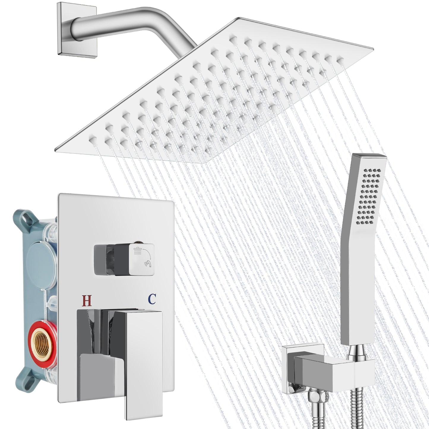 
                  
                    Midanya Rain Shower System Wall Mount Shower Faucet Set 8 Inch Square High Pressure Showerhead with Hand Sprayer Rough-In Valve Body and Trim Included Mixer Shower Combo Set Bathroom
                  
                