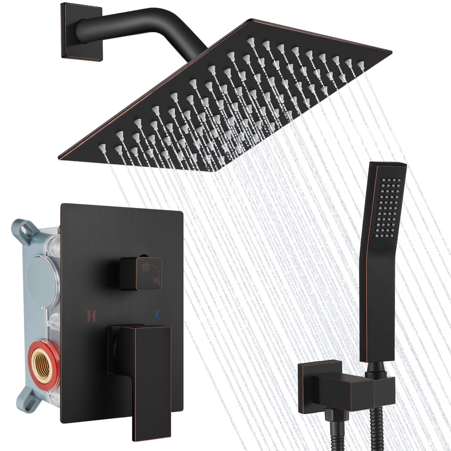 
                  
                    Midanya Rain Shower System Wall Mount Shower Faucet Set 8 Inch Square High Pressure Showerhead with Hand Sprayer Rough-In Valve Body and Trim Included Mixer Shower Combo Set Bathroom
                  
                