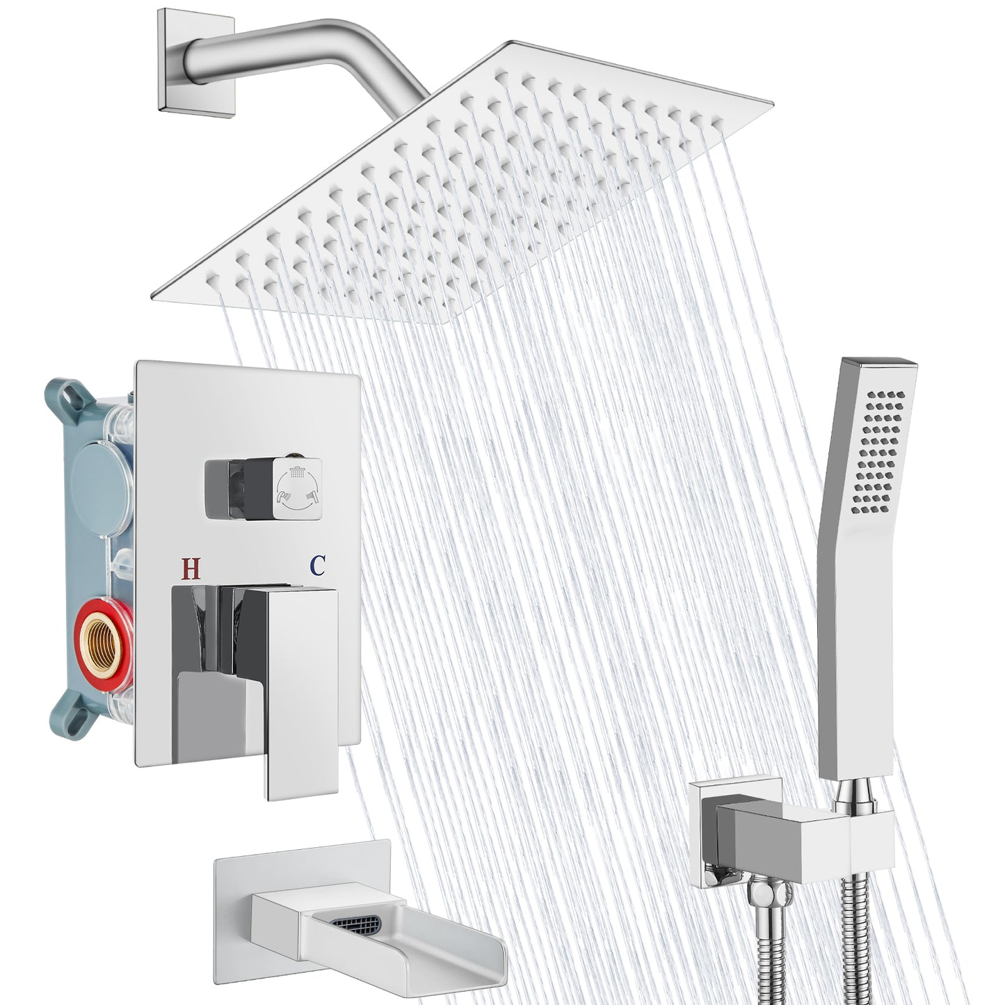 
                  
                    Midanya  Bathroom Shower System 8 Inch Rainfall Shower Head with Handheld Spary Wall Mount Tub Spout Combo Set Rough-in Valve 3 Function Mixer Shower Faucet Luxury
                  
                