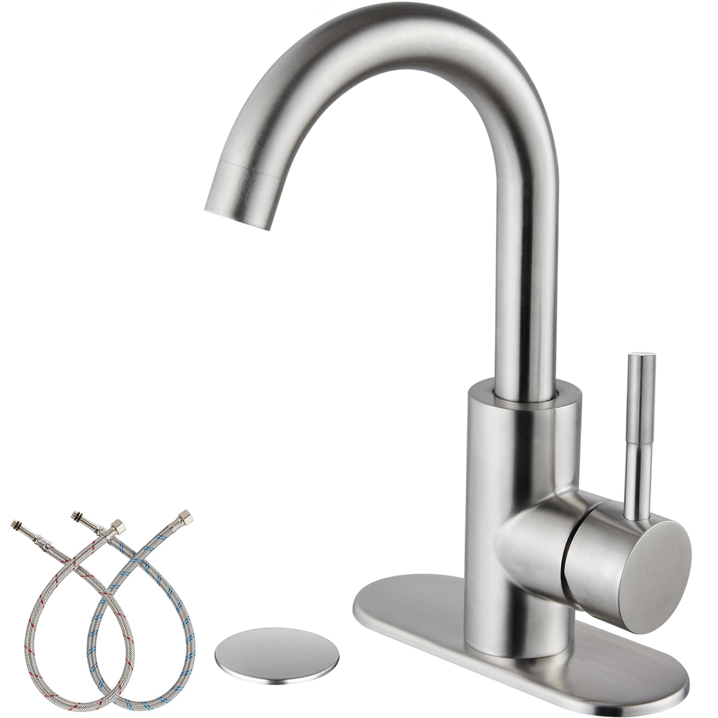 
                  
                    Midanya Single Handle Bathroom Sink Faucet, Wet Bar Pre-Kitchen Farmhouse RV Small Vanity Faucet with 360°Rotation Spout with Deck Plate, Supply Hoses and Drain Stopper
                  
                