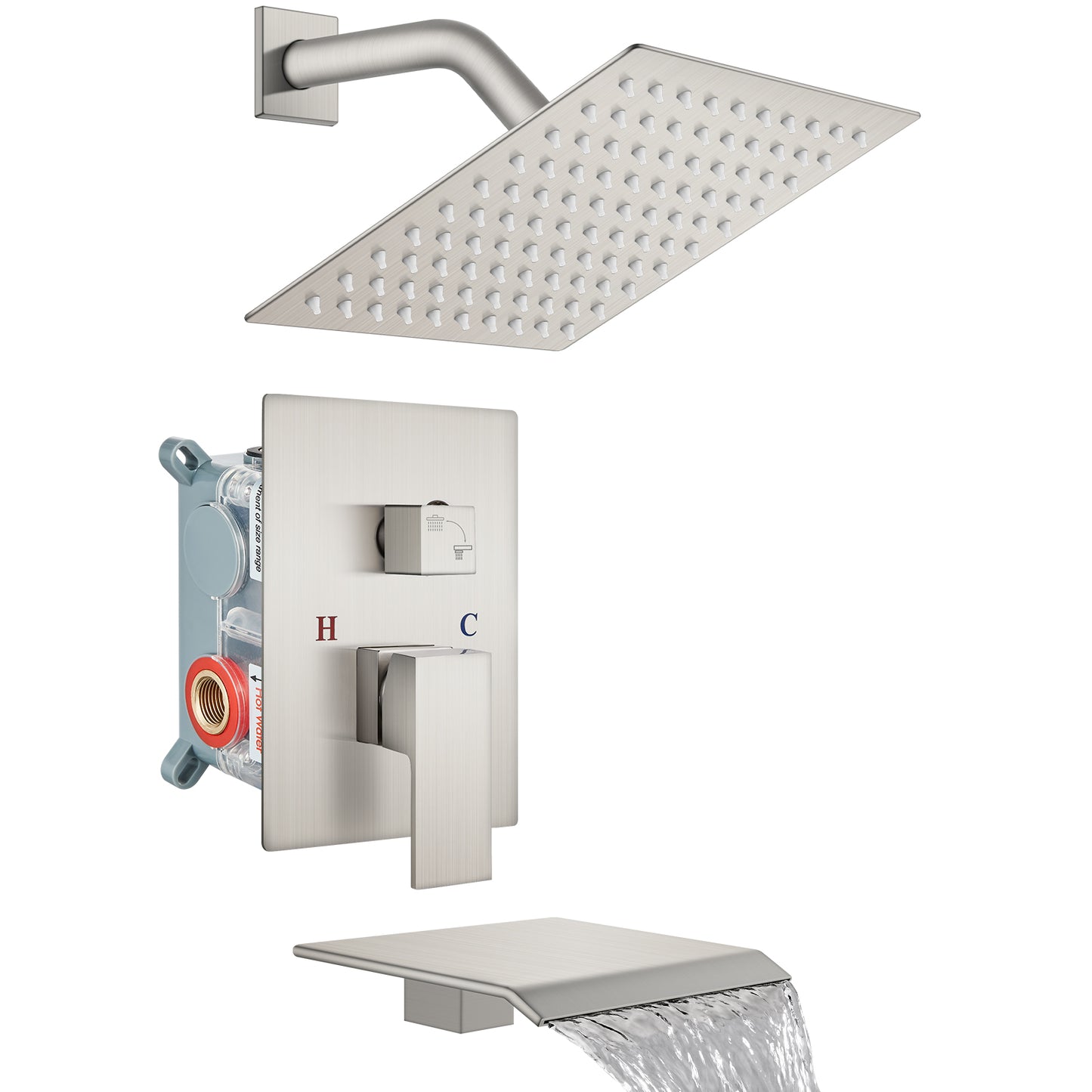 
                  
                    Midanya Tub and Shower Faucet Set Shower System with 8-Inch Rain Shower Head and Waterfall Tub Faucet Wall Mount Shower Valve and Trim Kit Included
                  
                