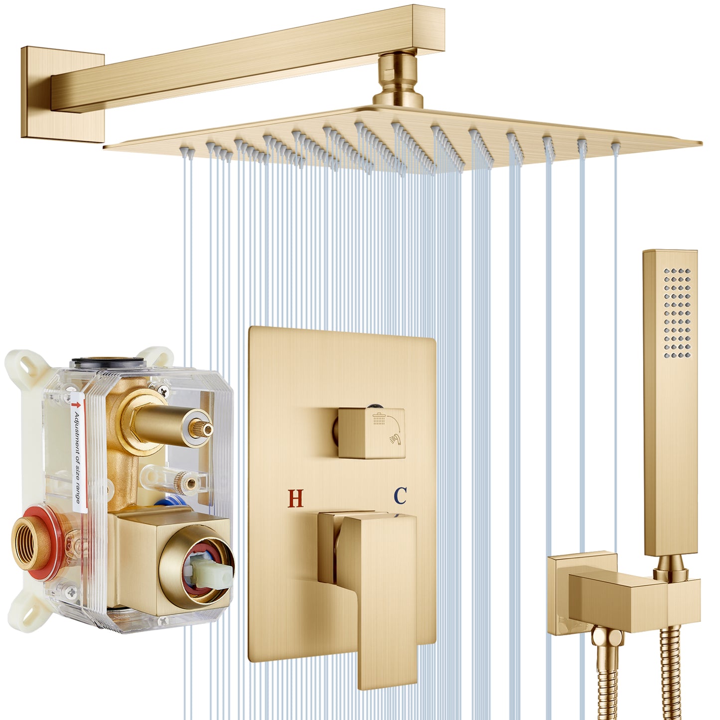
                  
                    Midanya Rain Shower System 10 Inch Square Rainfall Shower Head Wall Mount Shower Faucet Set with Hand Sprayer Rough-in Valve Trim Kit Bathroom Mixer Shower Combo Set
                  
                