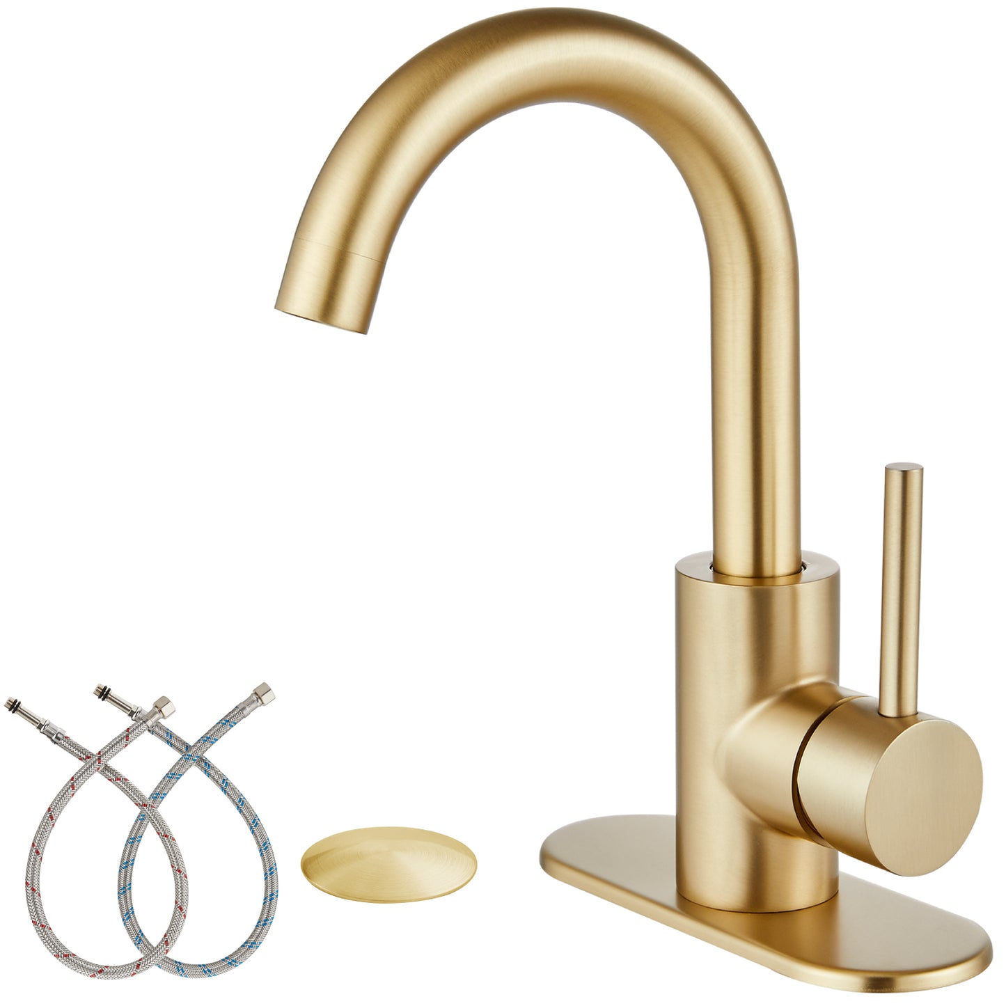 
                  
                    Midanya Single Handle Bathroom Sink Faucet, Wet Bar Pre-Kitchen Farmhouse RV Small Vanity Faucet with 360°Rotation Spout with Deck Plate, Supply Hoses and Drain Stopper
                  
                