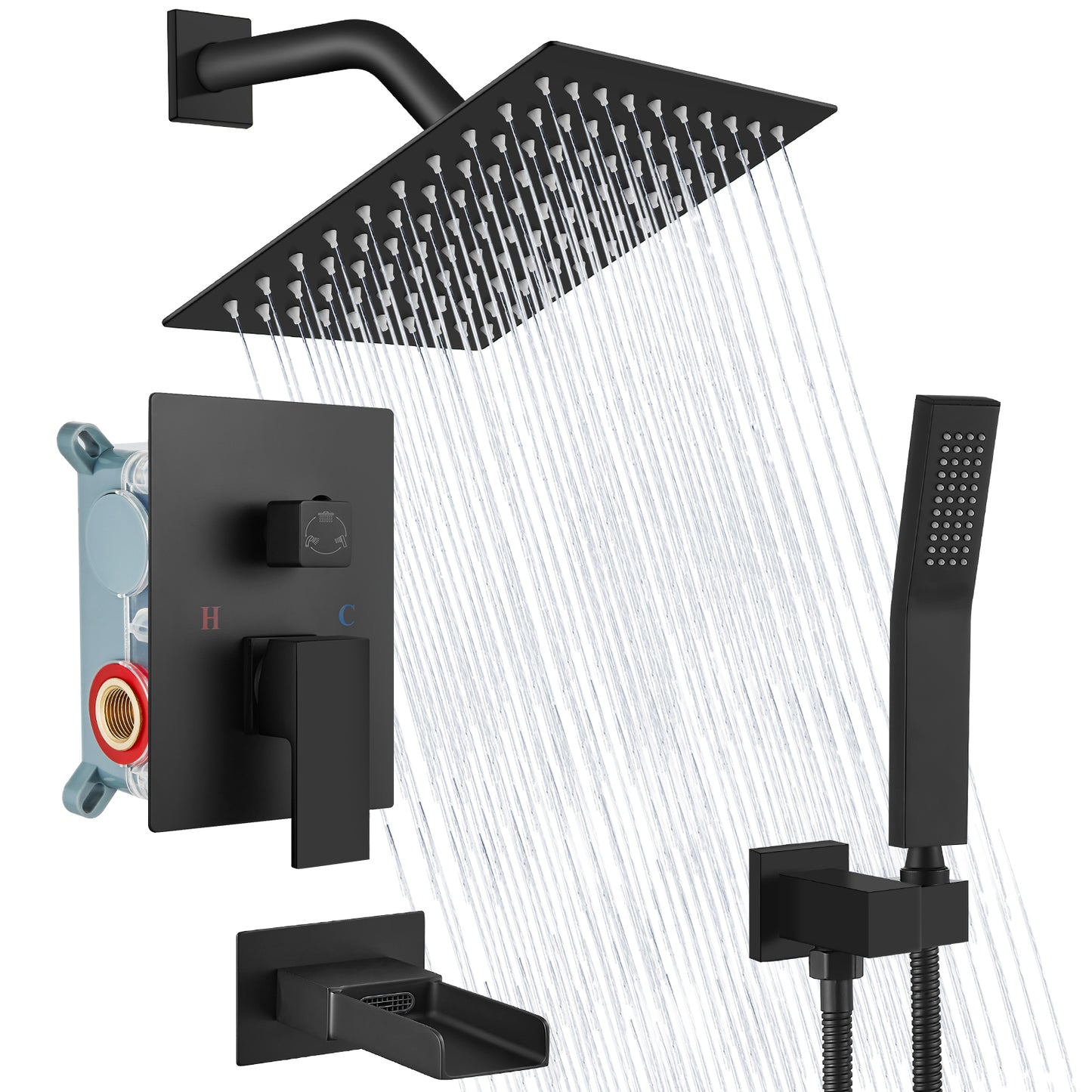 
                  
                    Midanya  Bathroom Shower System 8 Inch Rainfall Shower Head with Handheld Spary Wall Mount Tub Spout Combo Set Rough-in Valve 3 Function Mixer Shower Faucet Luxury
                  
                