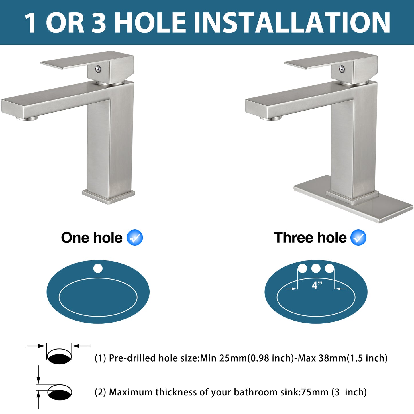 
                  
                    Midanya Bathroom Sink Faucet 1 Hole Single Handle Deck Mount Lavatory Mixer Tap with Cover Plate and Pop-up Drain One Lever Stainless Steel SUS304 Commercial
                  
                