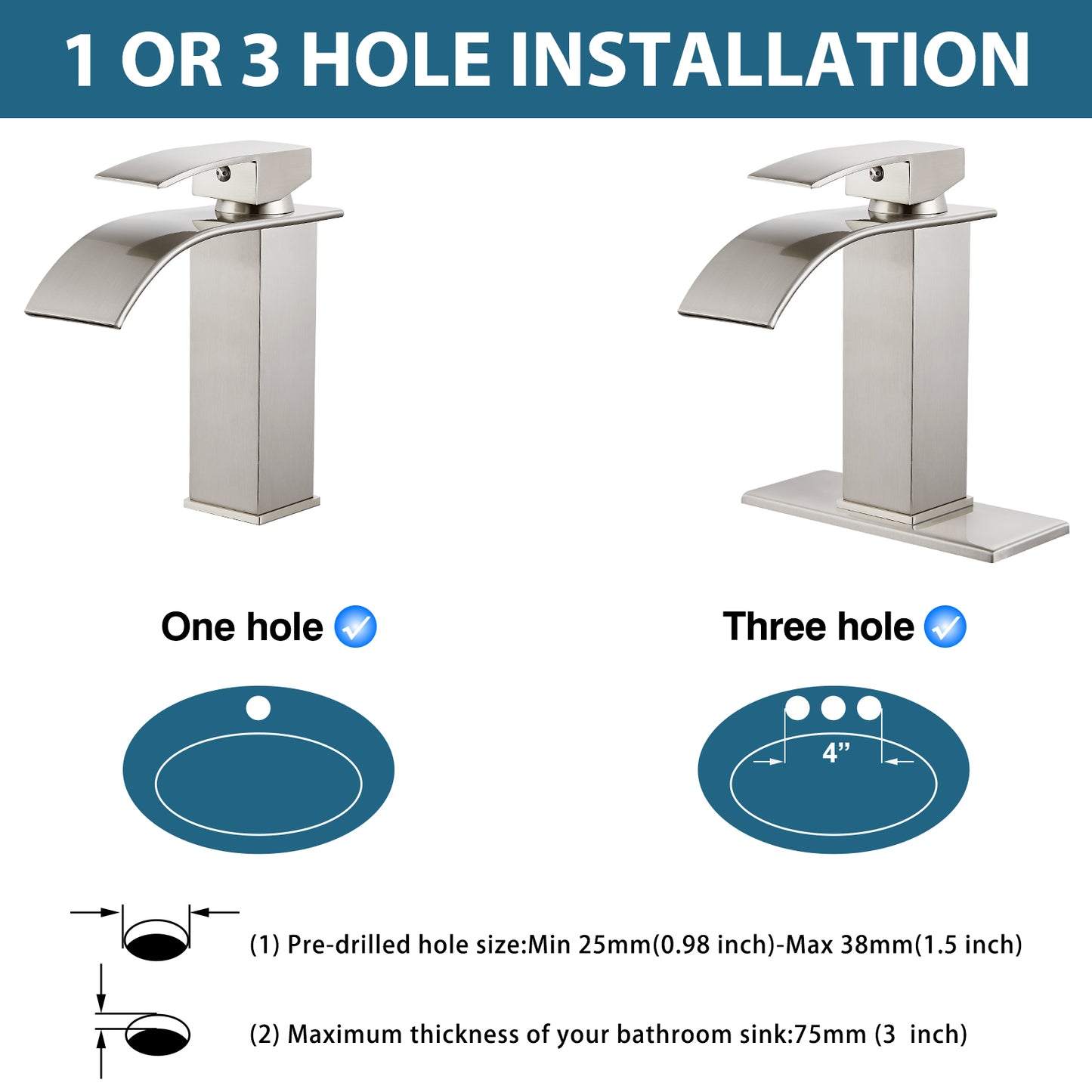 
                  
                    Midanya Bathroom Sink Faucet Waterfall Spout Single Handle 1 Hole Deck Mount Hot & Cold Water Mixer Tap Lavatory Vanity Sink Faucet Commercial with Deck Plate
                  
                