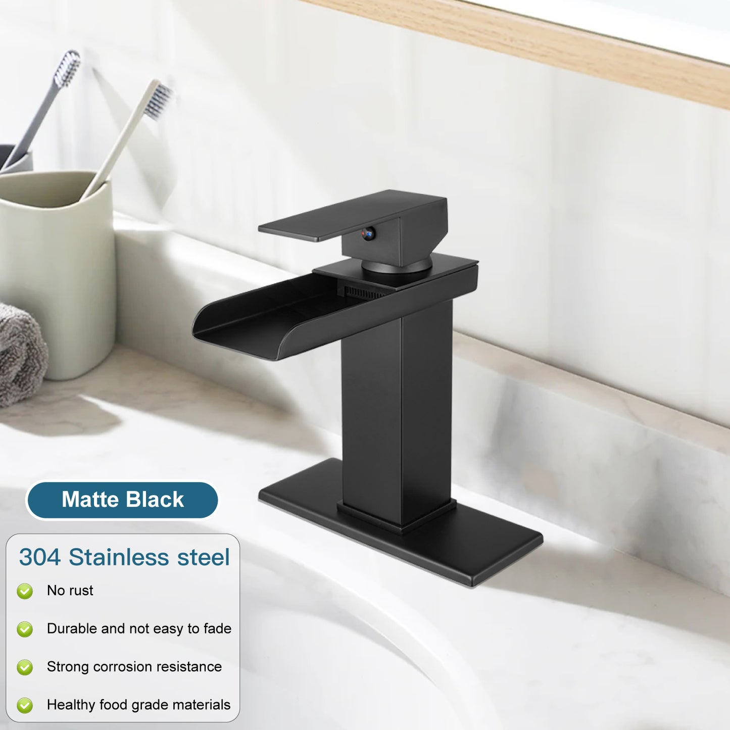 
                  
                    Midanya Waterfall Bathroom Faucet 1 Hole Single Handle Sink Vanity 4 inch Faucet Wide Mouth Spout with Deck Mount Plate & Water Supply Lines Hose Lavatory Modern Commercial Mixer Tap
                  
                