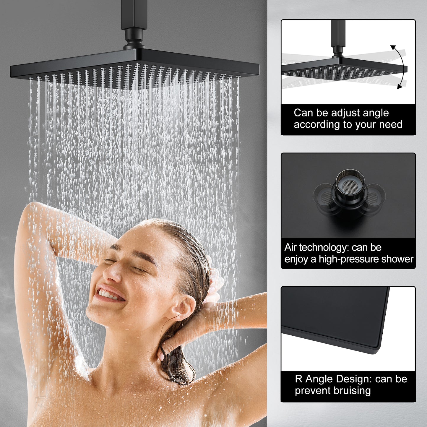 Midanya Shower System Ceiling Mount ABS 12 Inch Rain Shower Head with 3 Functions ABS Handheld Spray Luxury High Pressure Shower Combo Set Rough-in Valve and Shower Trim Included Bathroom
