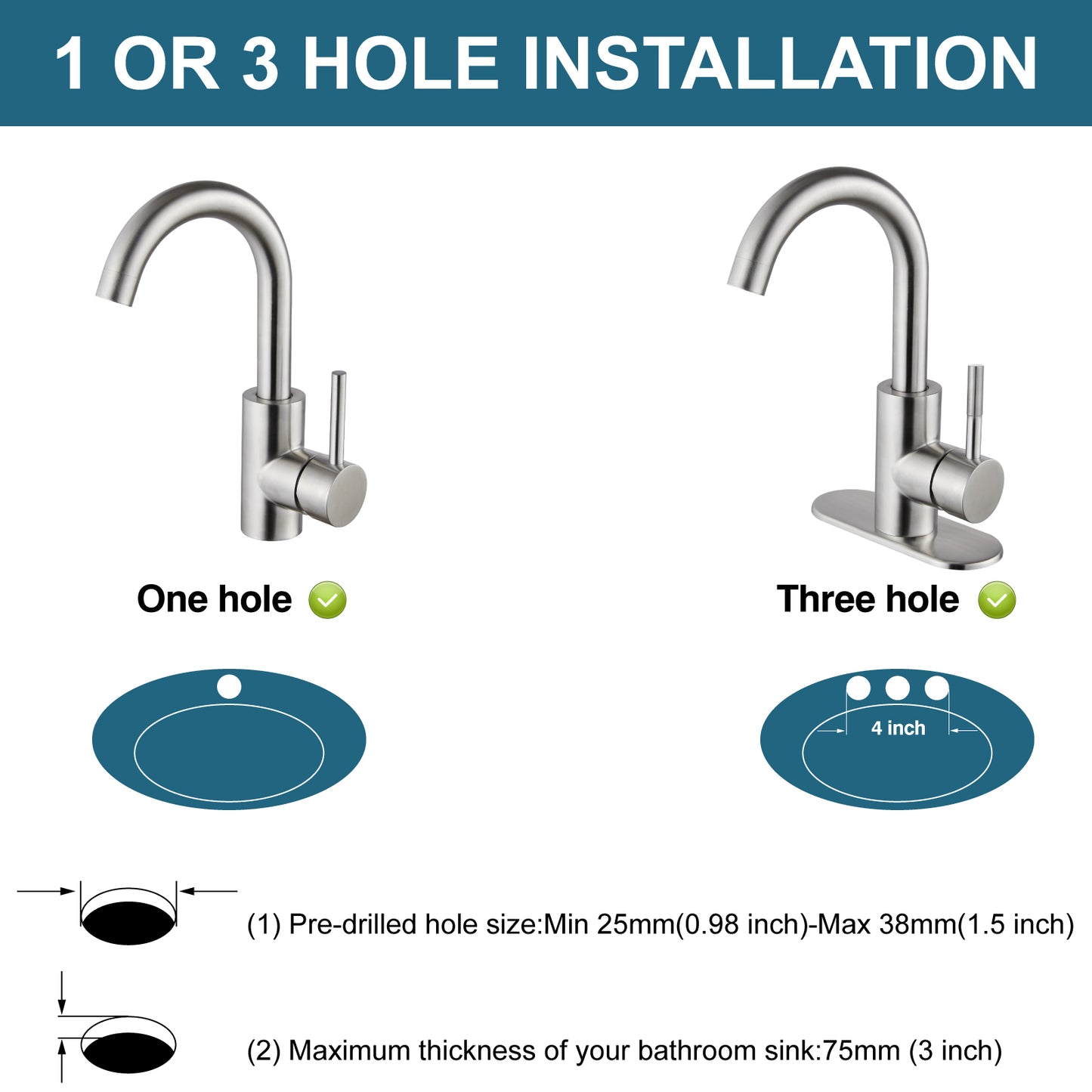 
                  
                    Midanya Single Handle Bathroom Sink Faucet, Wet Bar Pre-Kitchen Farmhouse RV Small Vanity Faucet with 360°Rotation Spout with Deck Plate, Supply Hoses and Drain Stopper
                  
                