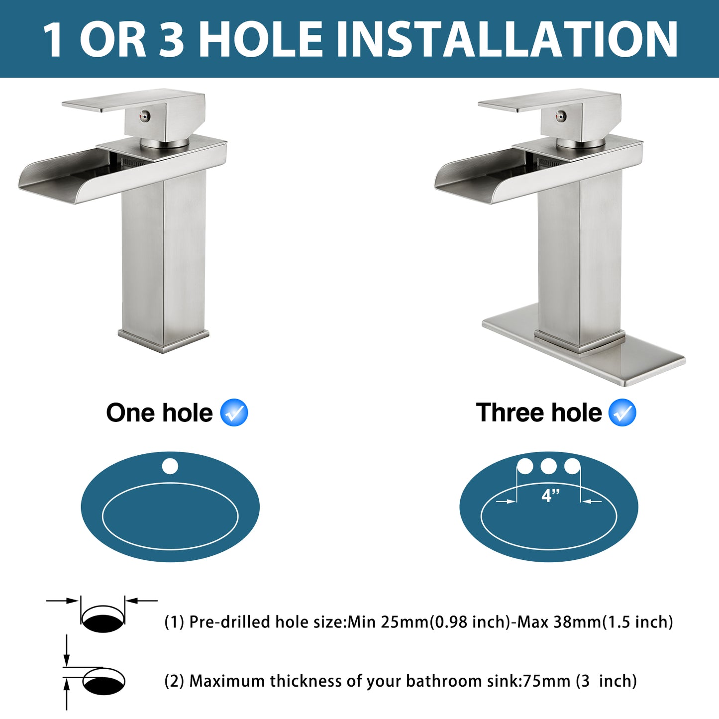 
                  
                    Midanya Waterfall Bathroom Faucet 1 Hole Single Handle Sink Vanity Faucet Wide Mouth Spout with with Pop Up Drain and Deck Mount Plate Lavatory Modern Commercial Mixer Tap
                  
                