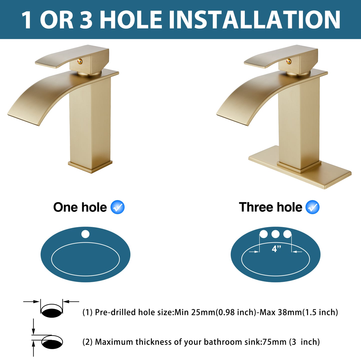 
                  
                    Midanya Bathroom Sink Faucet Waterfall Spout Single Handle 1 Hole Deck Mount Hot & Cold Water Mixer Tap Lavatory Vanity Sink Faucet Commercial with Deck Plate
                  
                