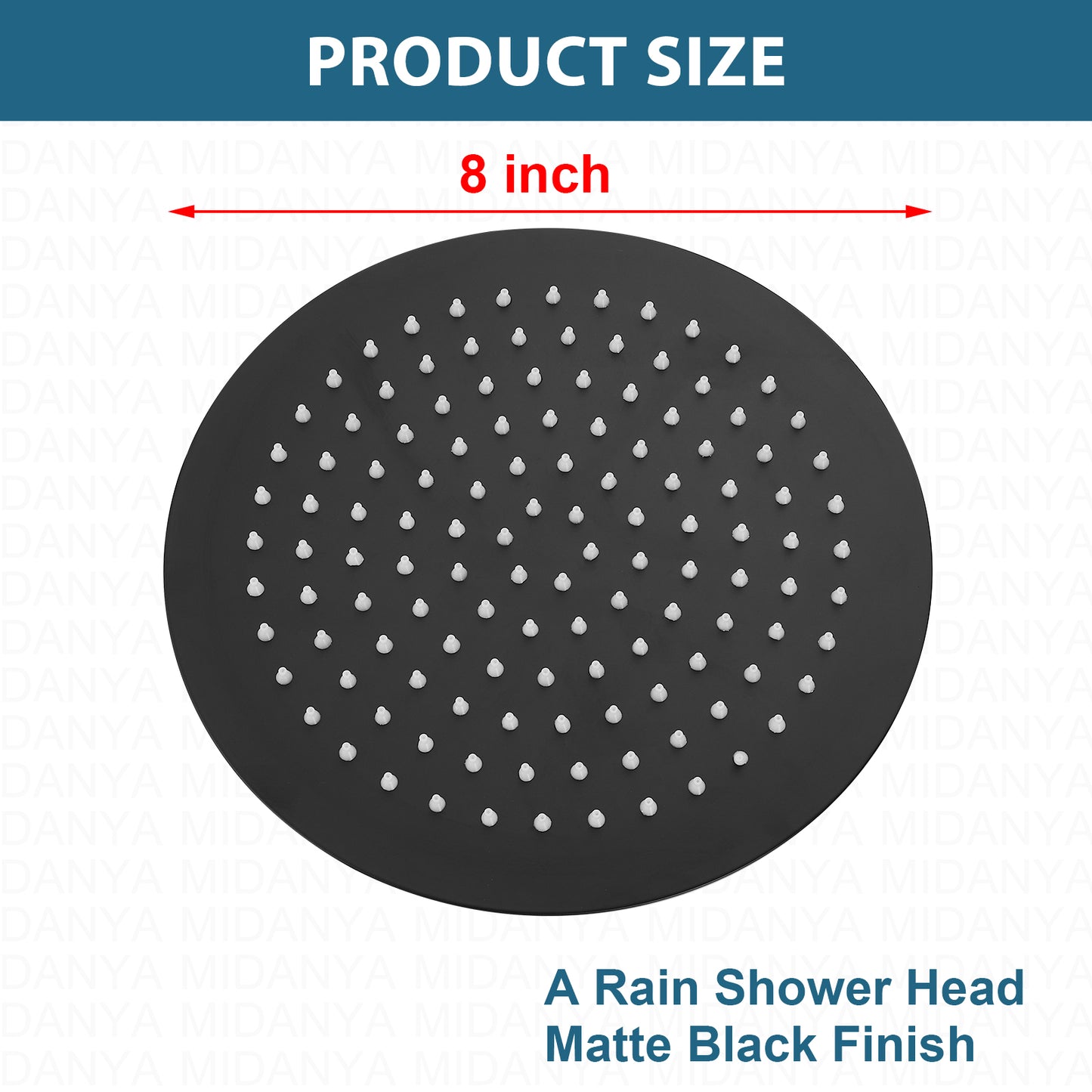 
                  
                    Midanya Round Rainfall Shower Head 8 Inch Stainless Steel Ultra Thin Design High Pressure
                  
                