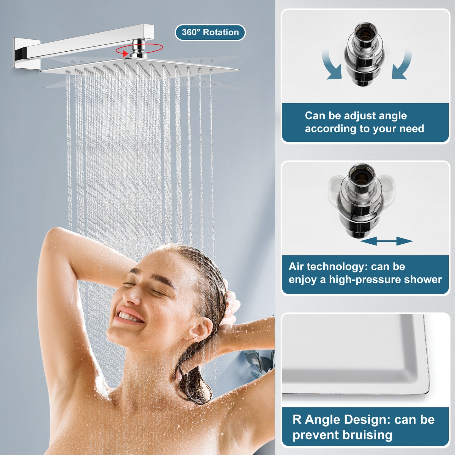 
                  
                    Midanya Rain Shower System 12 Inch Tub Shower Faucet Set Square Rainfall Shower Head with Handheld Sprayer and Waterfall Tub Spout Wall Mount Rough-in Valve 3-Function Mixer Combo
                  
                