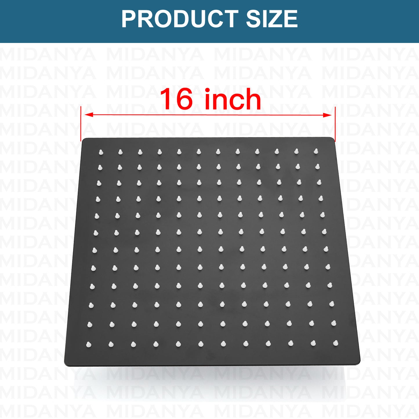 
                  
                    Midanya 16 Inch Rain Shower Head 16'' HIGH PRESSURE Square Stainless Steel 1/16" Ultra Thin Rain Large Showerhead Waterfall Full Body Coverage with Silicone Nozzle Swivel Connector
                  
                