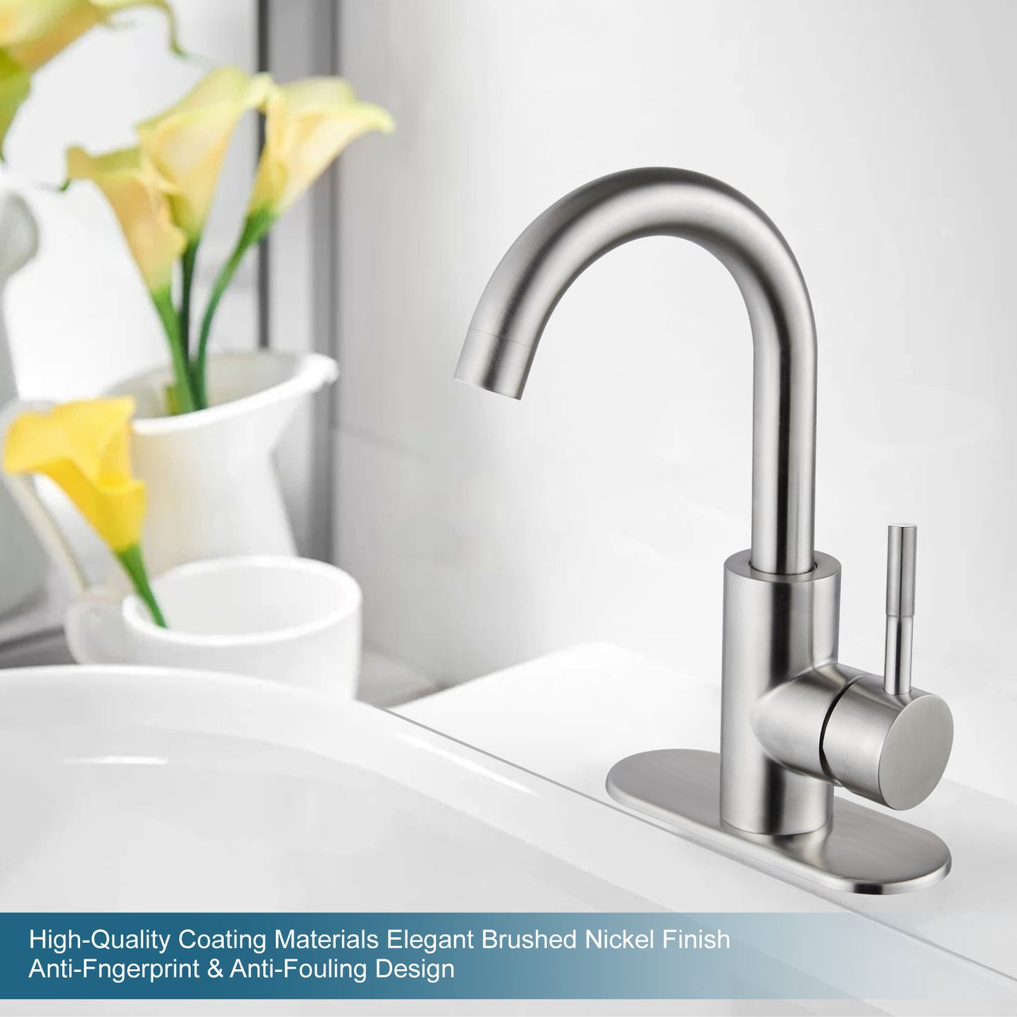 
                  
                    Midanya Single Handle Bathroom Sink Faucet, Wet Bar Pre-Kitchen Farmhouse RV Small Vanity Faucet with 360°Rotation Spout with Deck Plate and Supply Hoses
                  
                