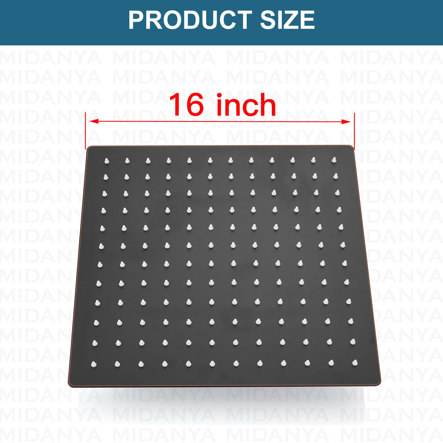 Midanya 16 Inch Rain Shower Head 16'' HIGH PRESSURE Square Stainless Steel 1/16" Ultra Thin Rain Large Showerhead Waterfall Full Body Coverage with Silicone Nozzle Swivel Connector
