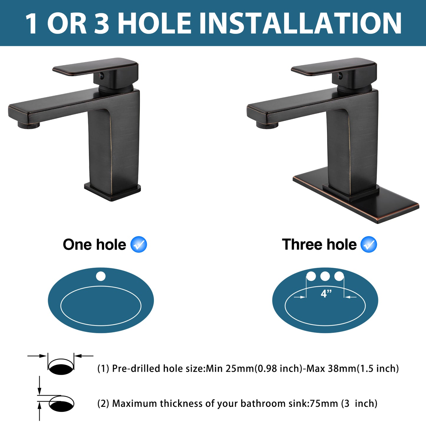 
                  
                    Midanya Bathroom Sink Faucet 1 Hole Single Handle Deck Mount Lavatory Mixer Tap Include Pop Up Drain with Overflow One Lever Commercial
                  
                